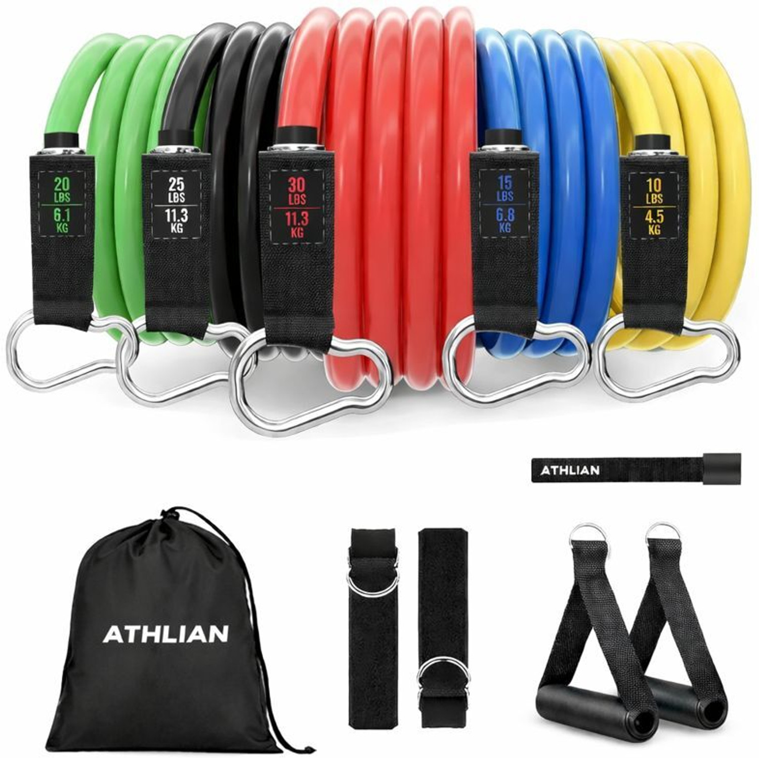 Athlian 11-in-1 Premium Resistance Tube Set, 150 lbs Home Gym Exercise Tubes Resistance Tube - Image 1