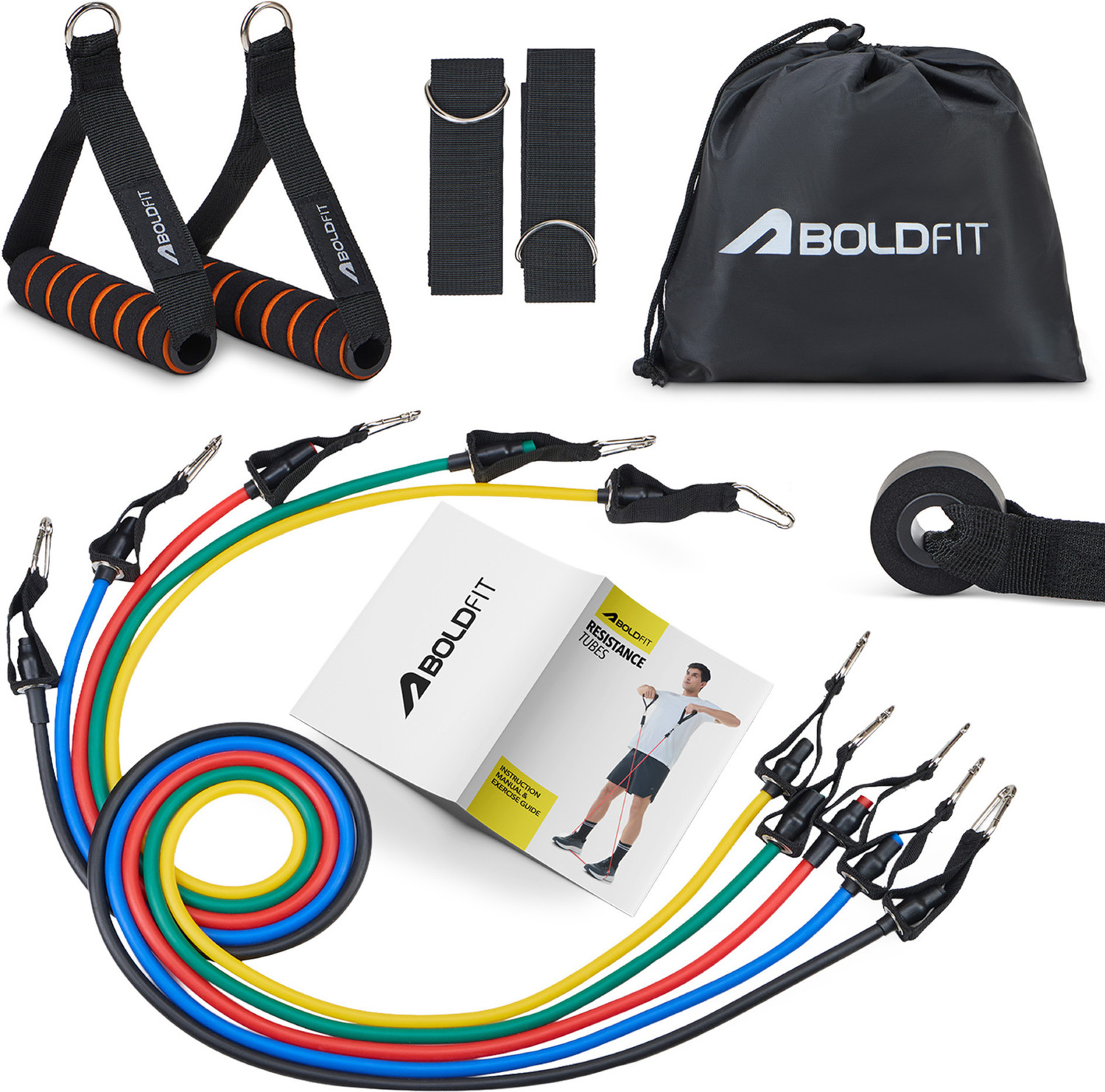 BOLDFIT Set For Men Women Gym Workout Equipment For Exercise Stretching Resistance Tube (Multicolor) - Image 1