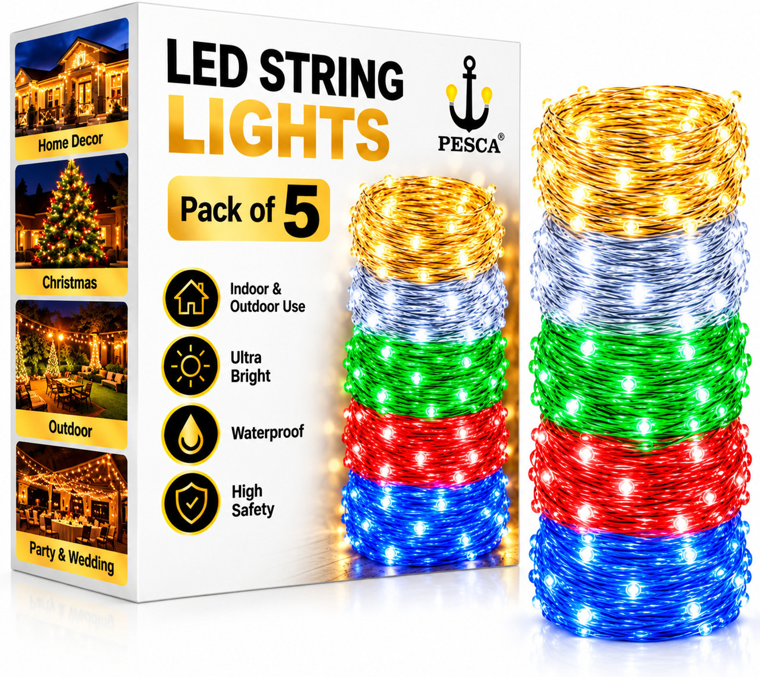 PESCA 40 LEDs 11 m Multicolor Steady String Rice Lights (Pack of 5) - Image 1
