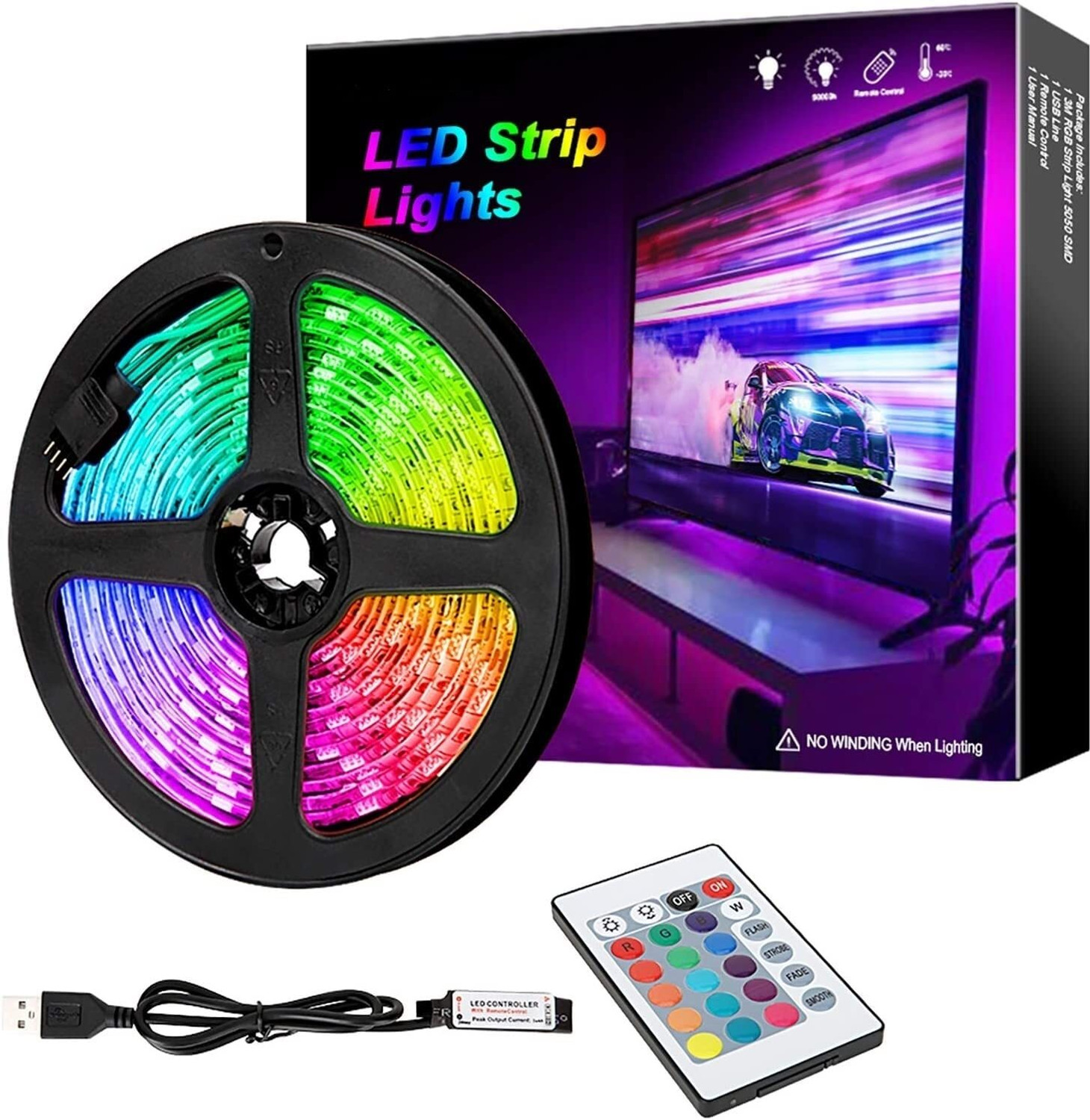 AONEPTER 5M LED Mood Lights Multicolor - Image 1