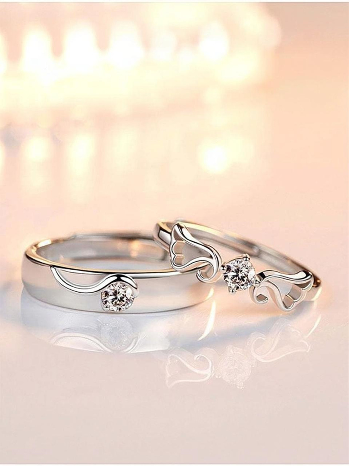 Mudrikawalas Adjustable Couple Rings Combo Lovers American diamond Valentine for Couple Stainless Steel, Brass, Stone, Metal, Copper Cubic Zirconia, Crystal, Diamond Rhodium, Silver, Titanium Plated Ring Set - Image 1