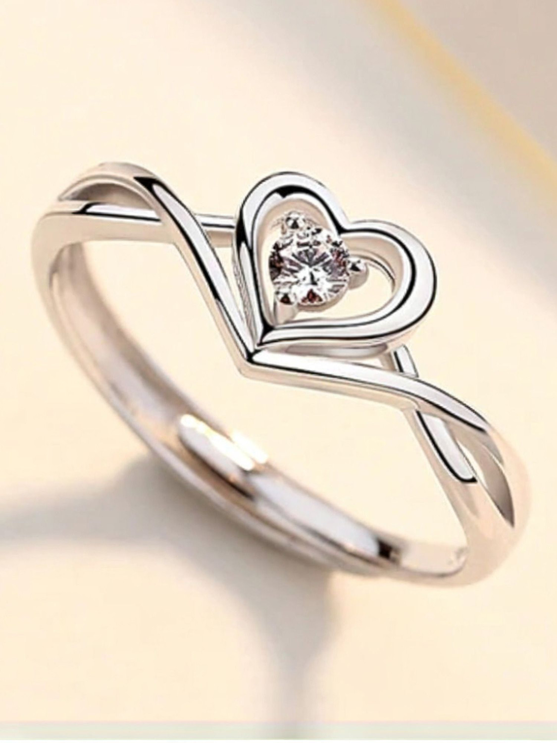 Devora Sizzling Solitaire Adjustable Heart Ring - Image 1