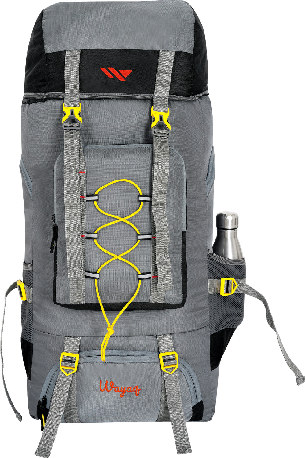 Wayaq Tourist Travel Backpack for Outdoor Sport Trekking Hiking Camping Mountaineering Rucksack - 80 L (Grey, Yellow) - Image 1