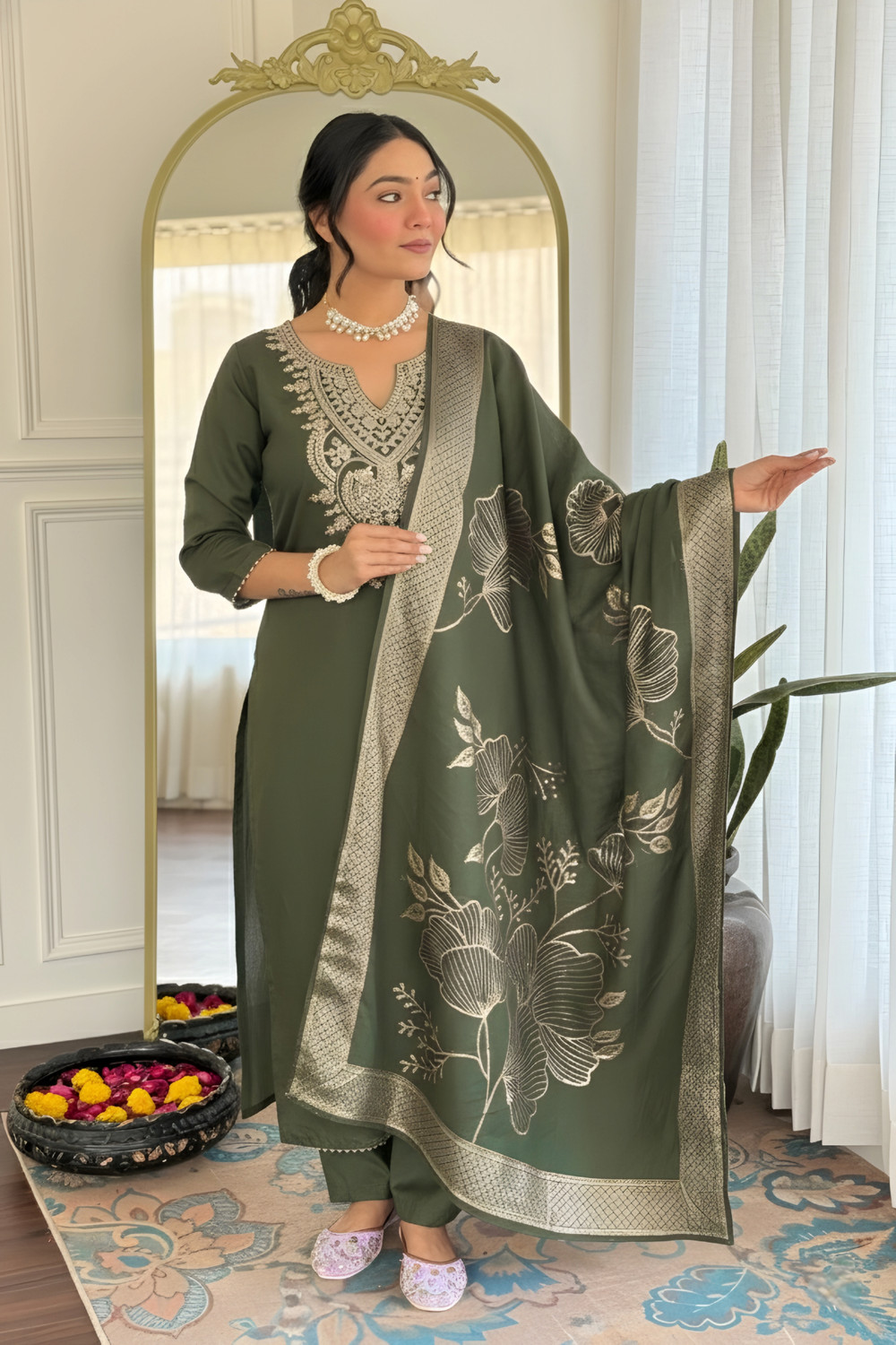 niryur Embroidered Anarkali Kurta Set - Image 1