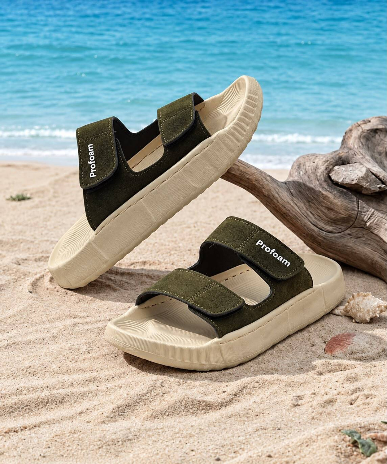 PROFOAM Men Sandal (Olive, Beige , 10) - Image 1