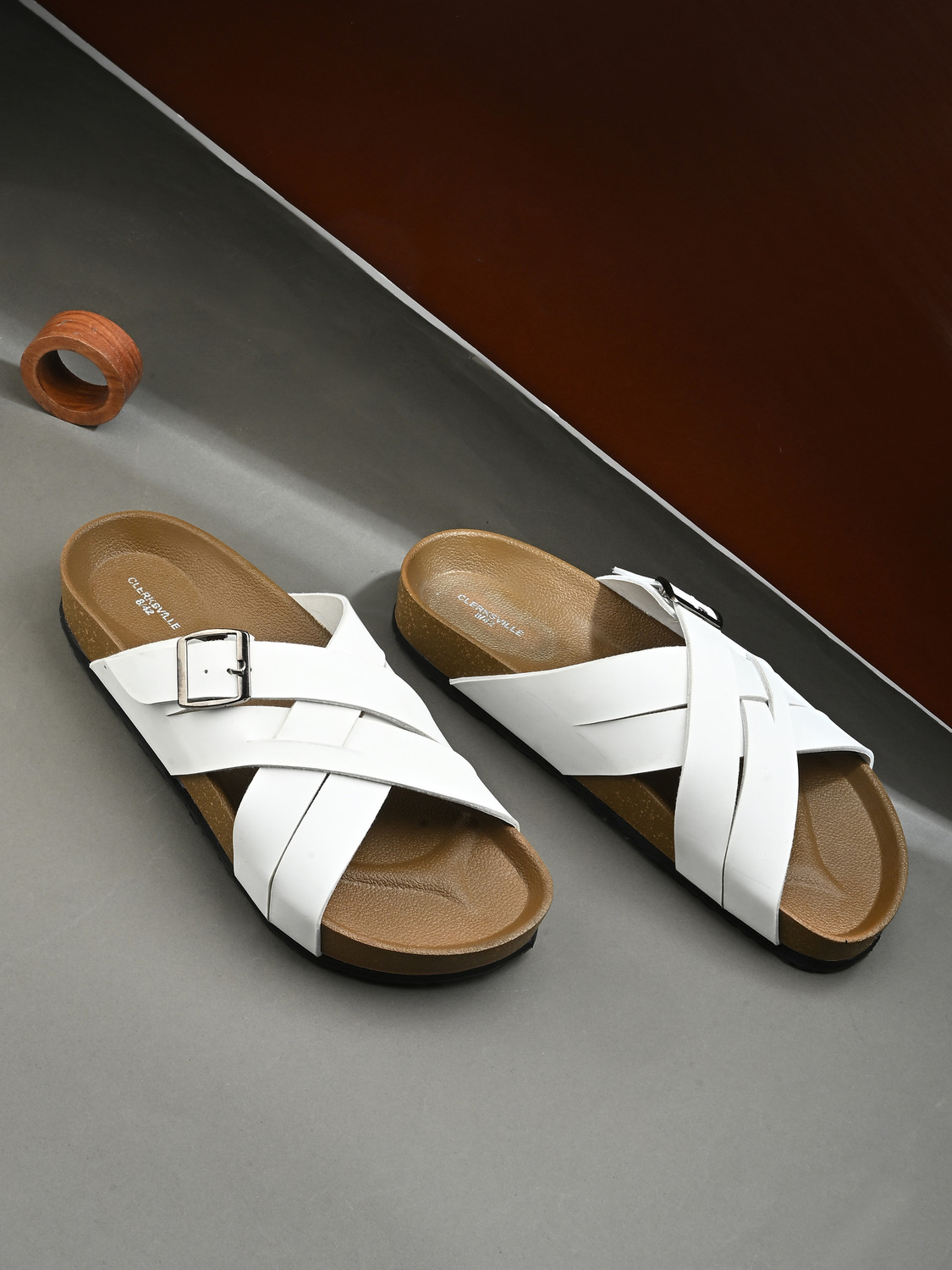 CLERKSVILLE Men Slip-On Open Toe Casual Sandal (White, 9) - Image 1