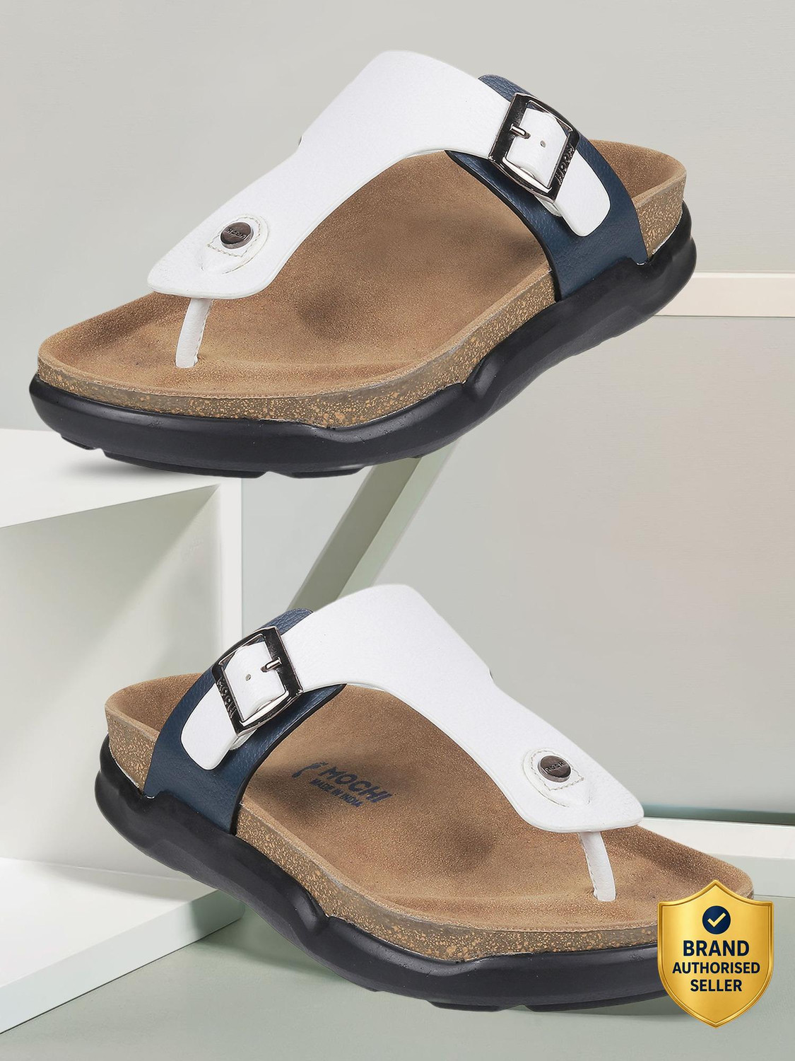 MOCHI Men Sandal (Brown, White , 9) - Image 1