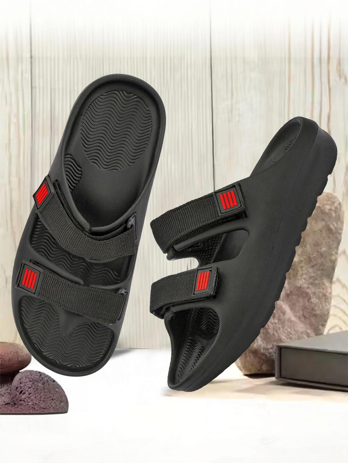 WELDONE Men Flats Sandal Black Size 7 - Image 1