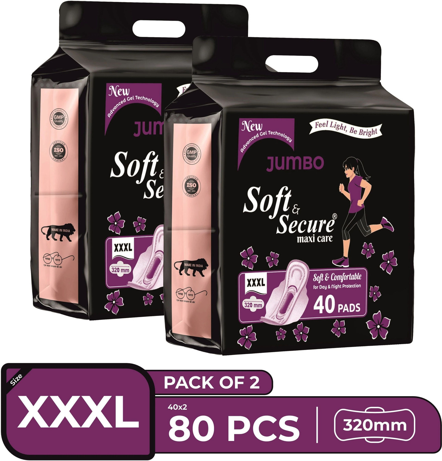 soft & secure JUMBO MAXI DRY PAD COMBO Sanitary Pad (Pack of 80) Sanitary Pad (Pack of 80) - Image 1