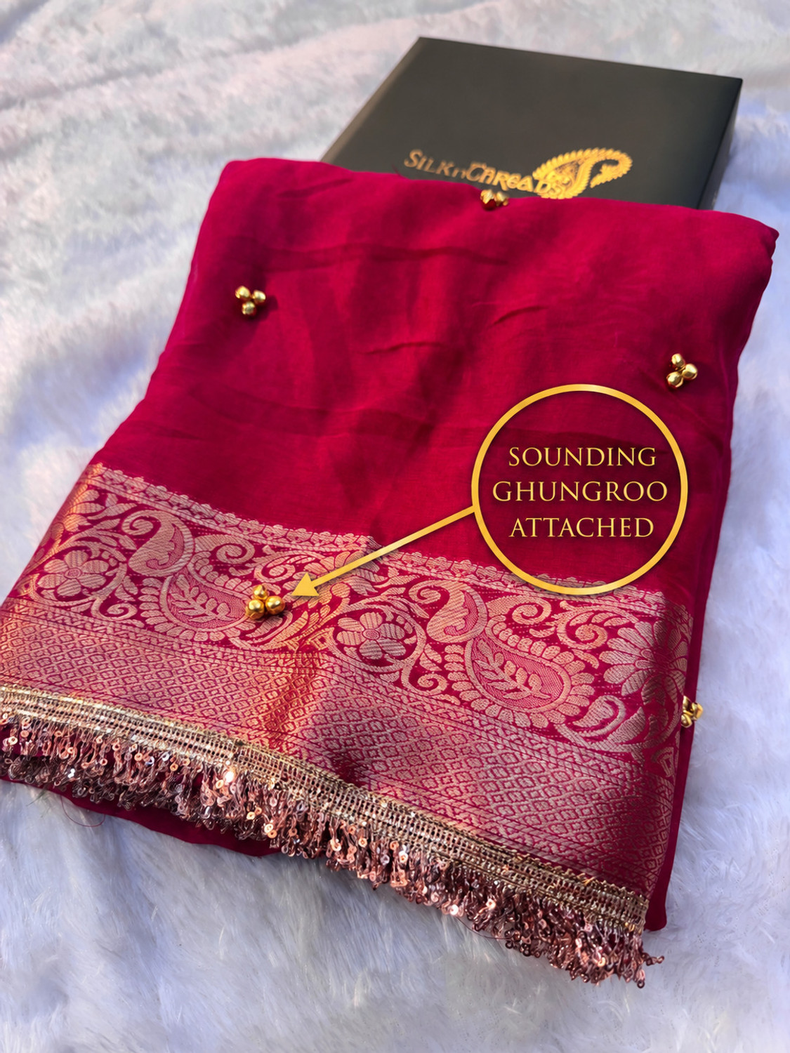 Banaras Silk Palace Woven Bollywood Chiffon Saree Pink - Image 1