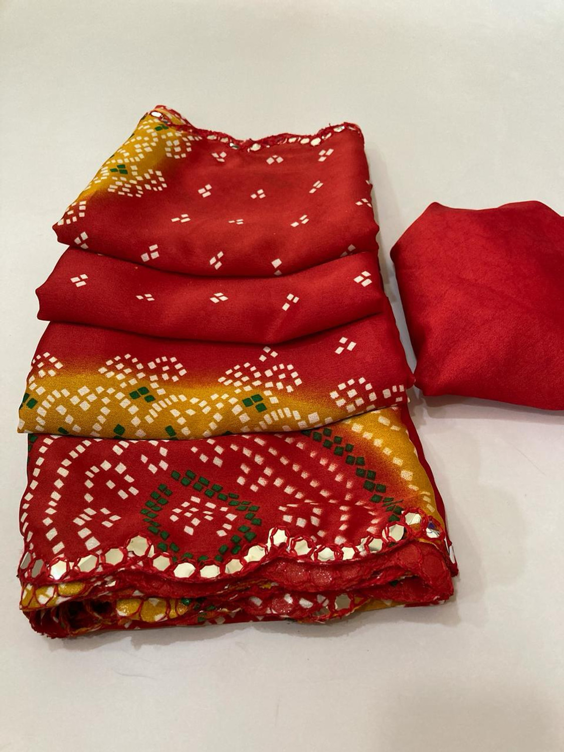 BORANA Printed Bandhani Crepe Saree (Red) - Image 1