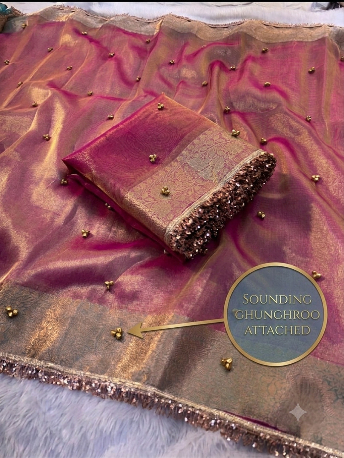 Banaras Silk Palace Embellished Bollywood Tissue Saree Red - Image 1