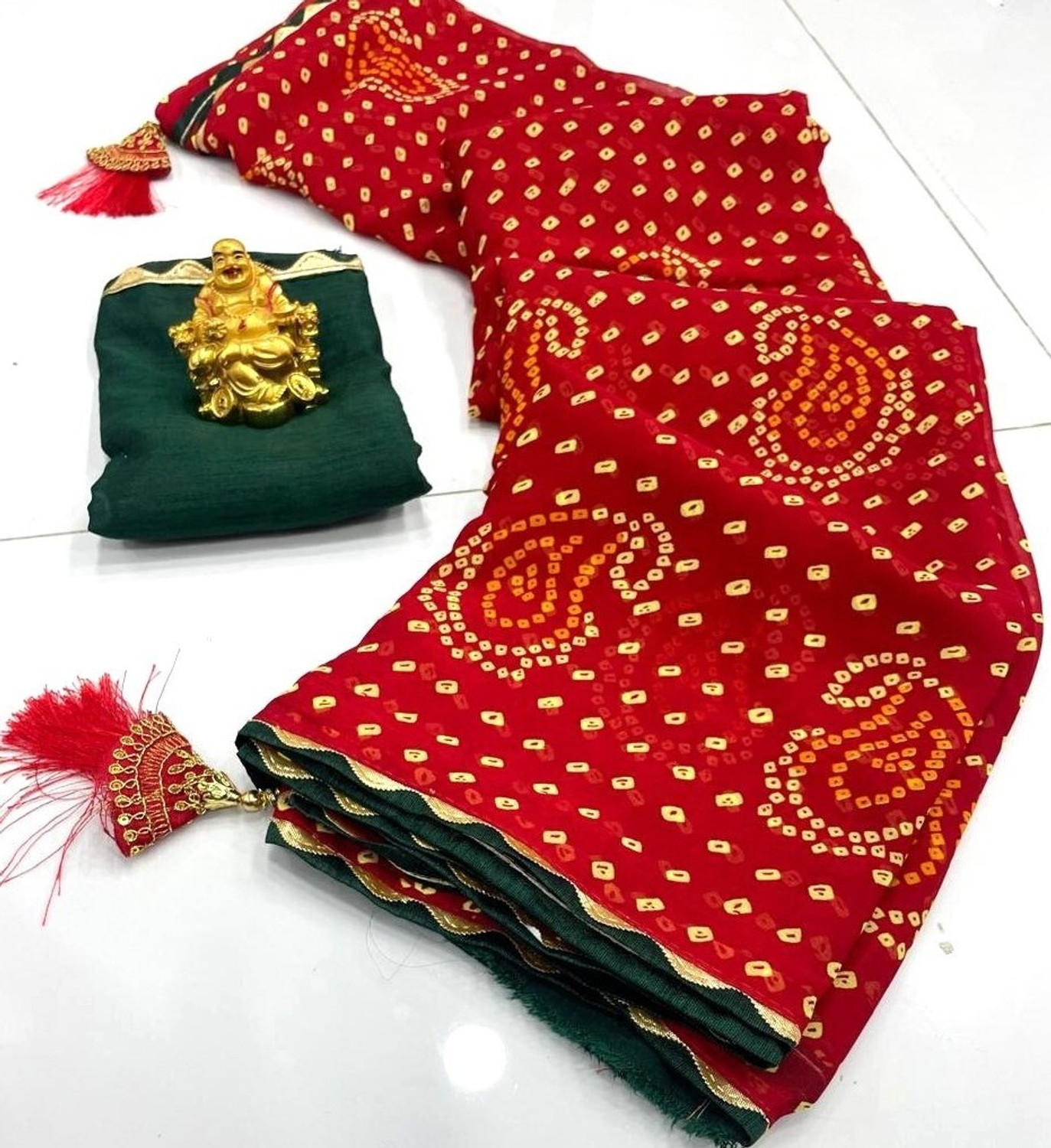 Padmavati Printed Bandhani Georgette Saree (Red) - Image 1