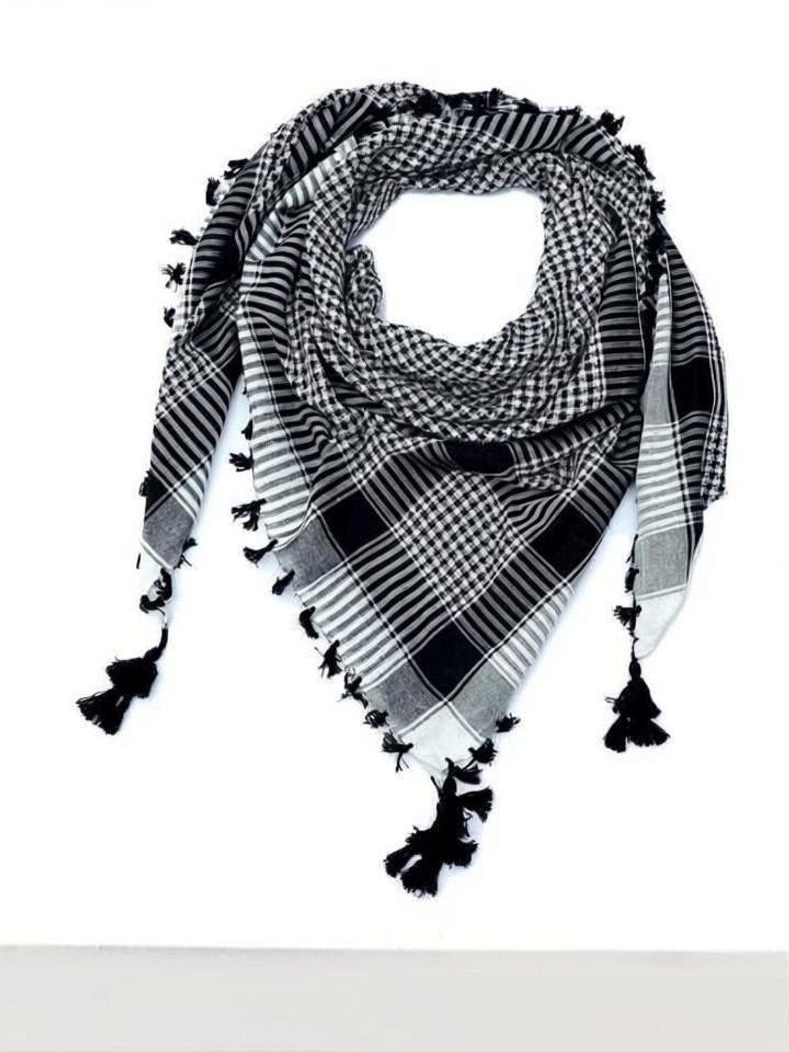 Assam Tradition Checkered Polycotton Scarf - Black & White - Image 1