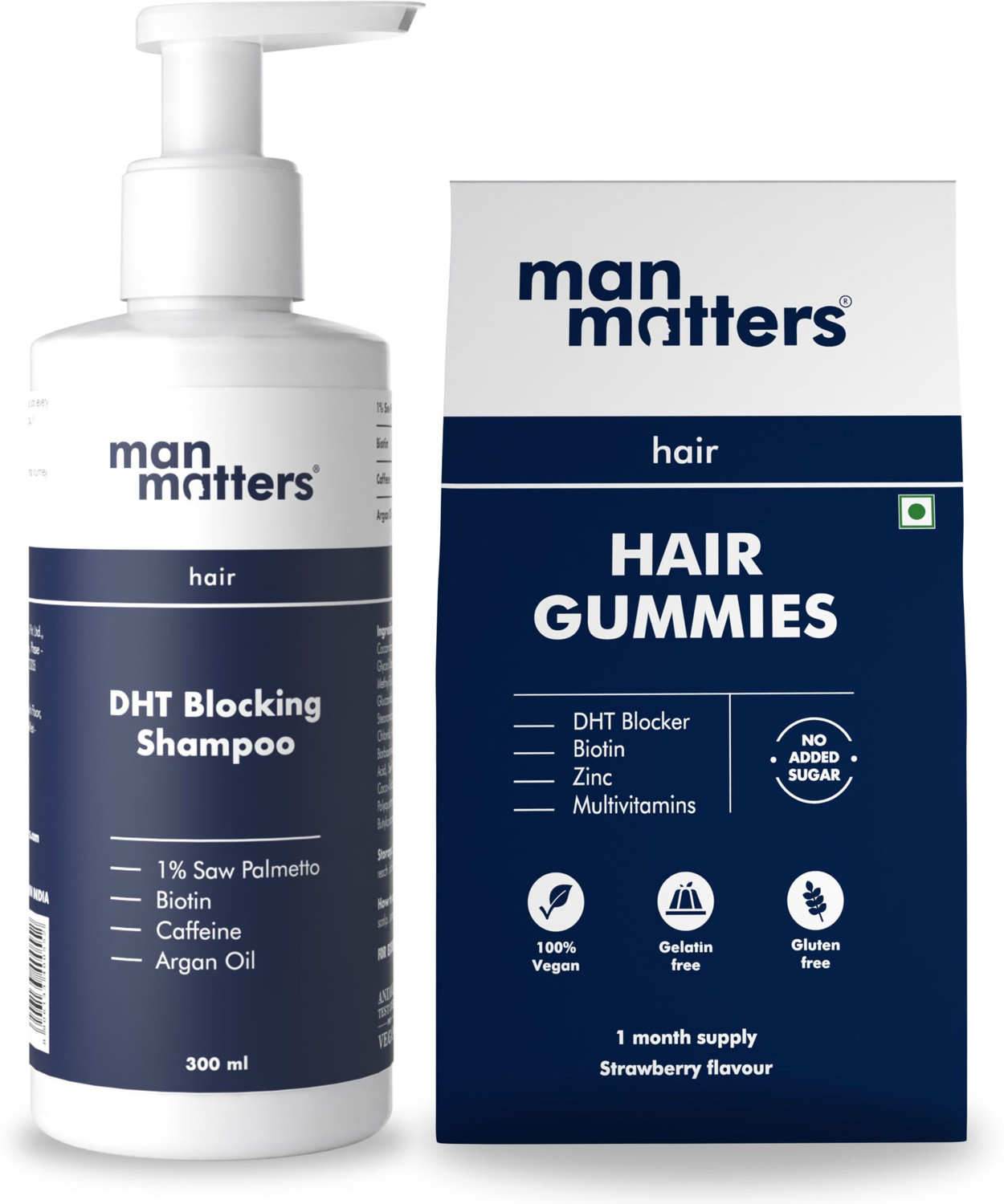 Man Matters Anti Hair Fall DHT Blocking Shampoo & Biotin Gummies - Image 1
