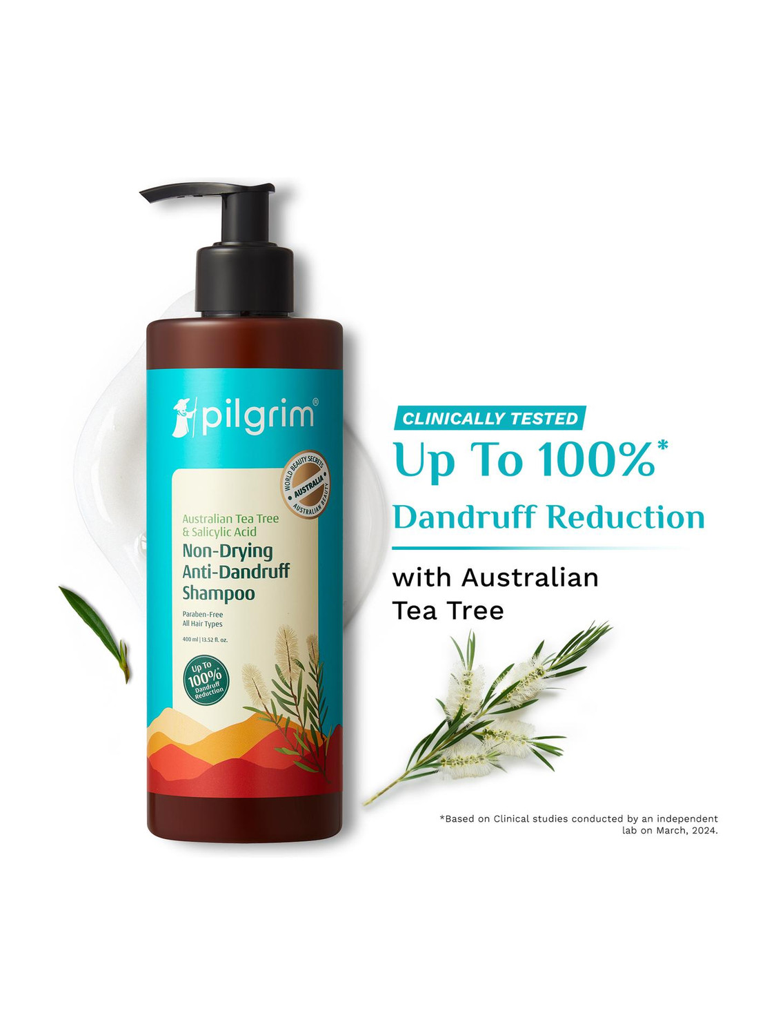 Pilgrim Australian Tea Tree Anti Dandruff Shampoo For Women | For Dry & Itchy Scalp (400 ml) - Image 1