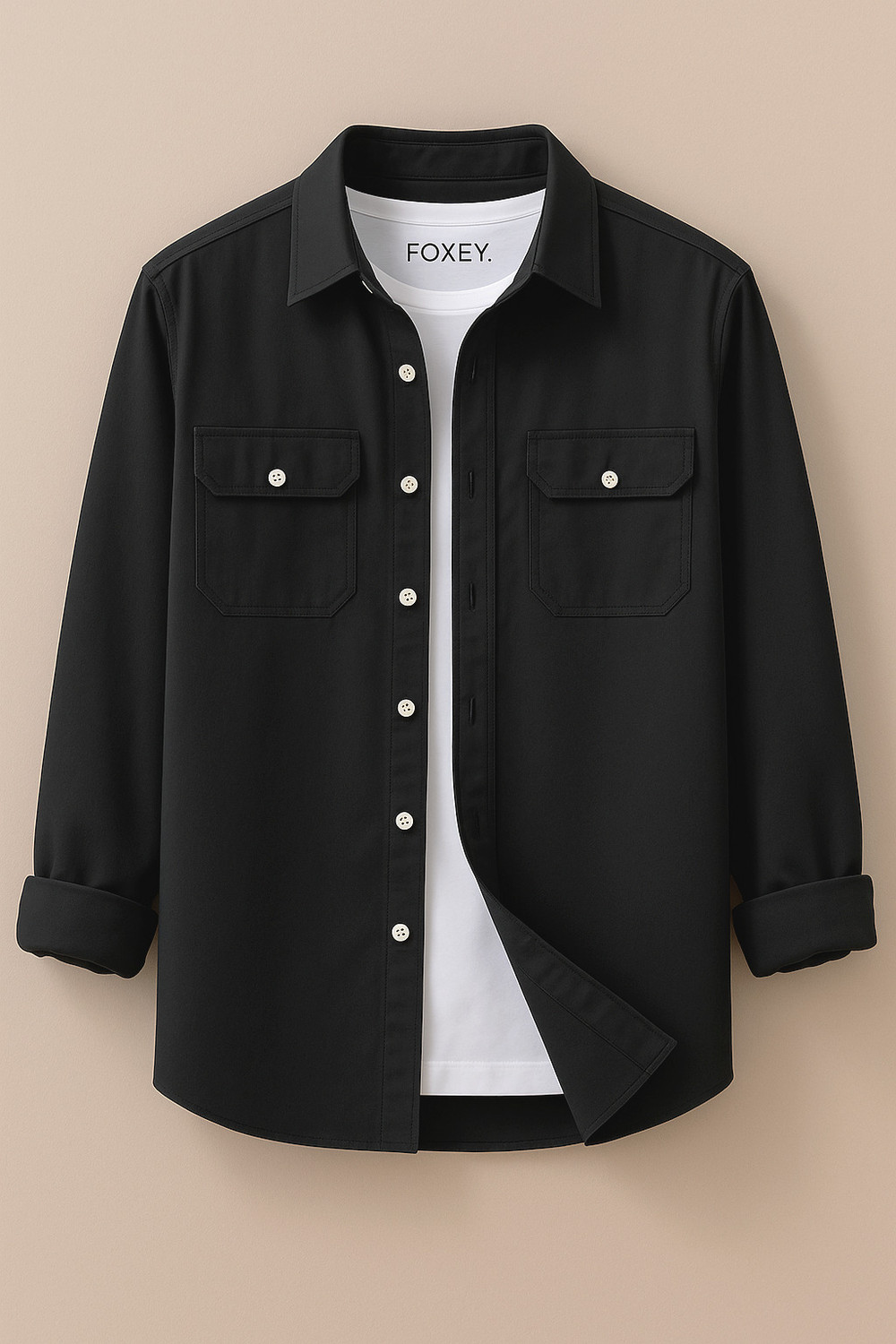 FOXEY Men Regular Fit Solid Spread Collar Casual Shirt - Image 1