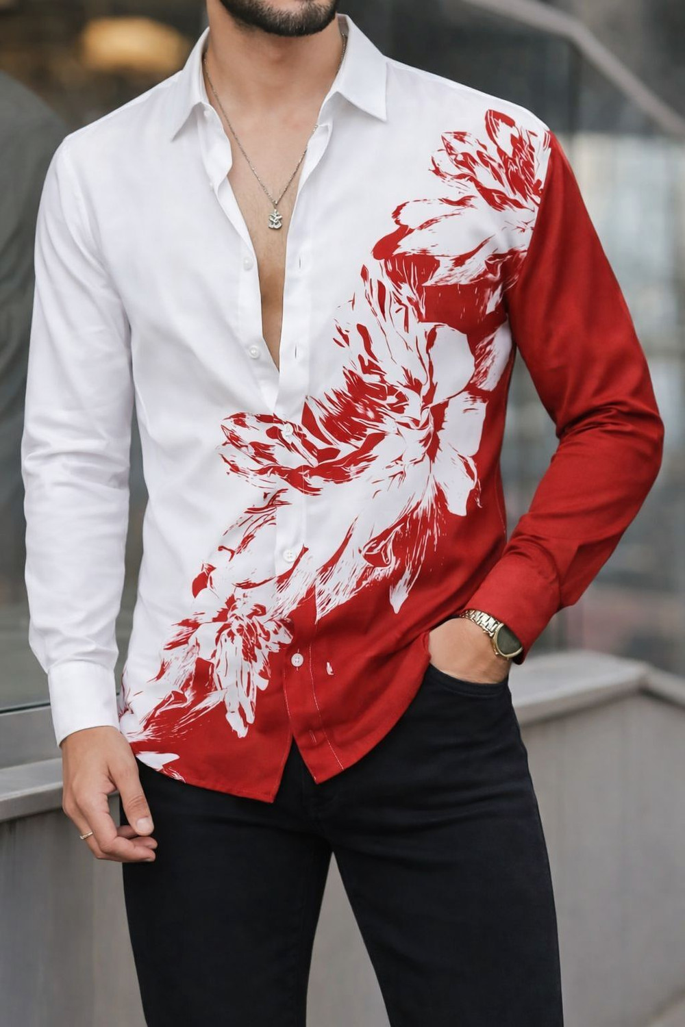 LENUS Men Slim Fit Floral Print Casual Shirt - Image 1