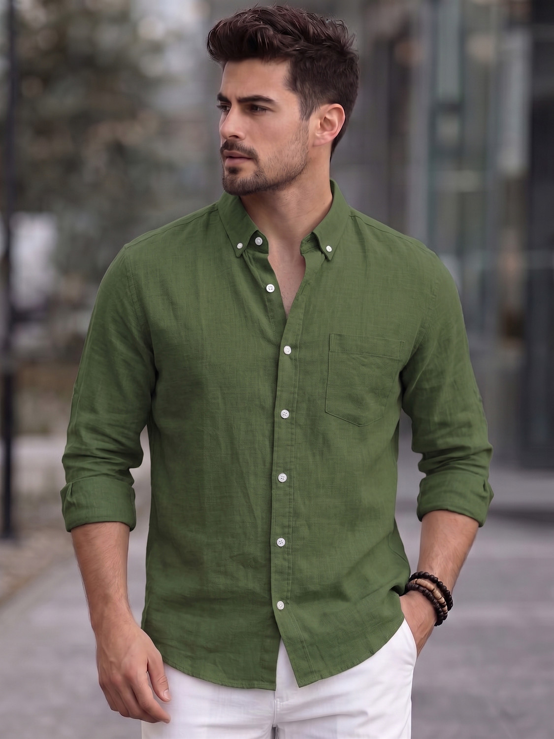 SOLSTICE Men Regular Fit Solid Button Down Collar Casual Shirt - Image 1