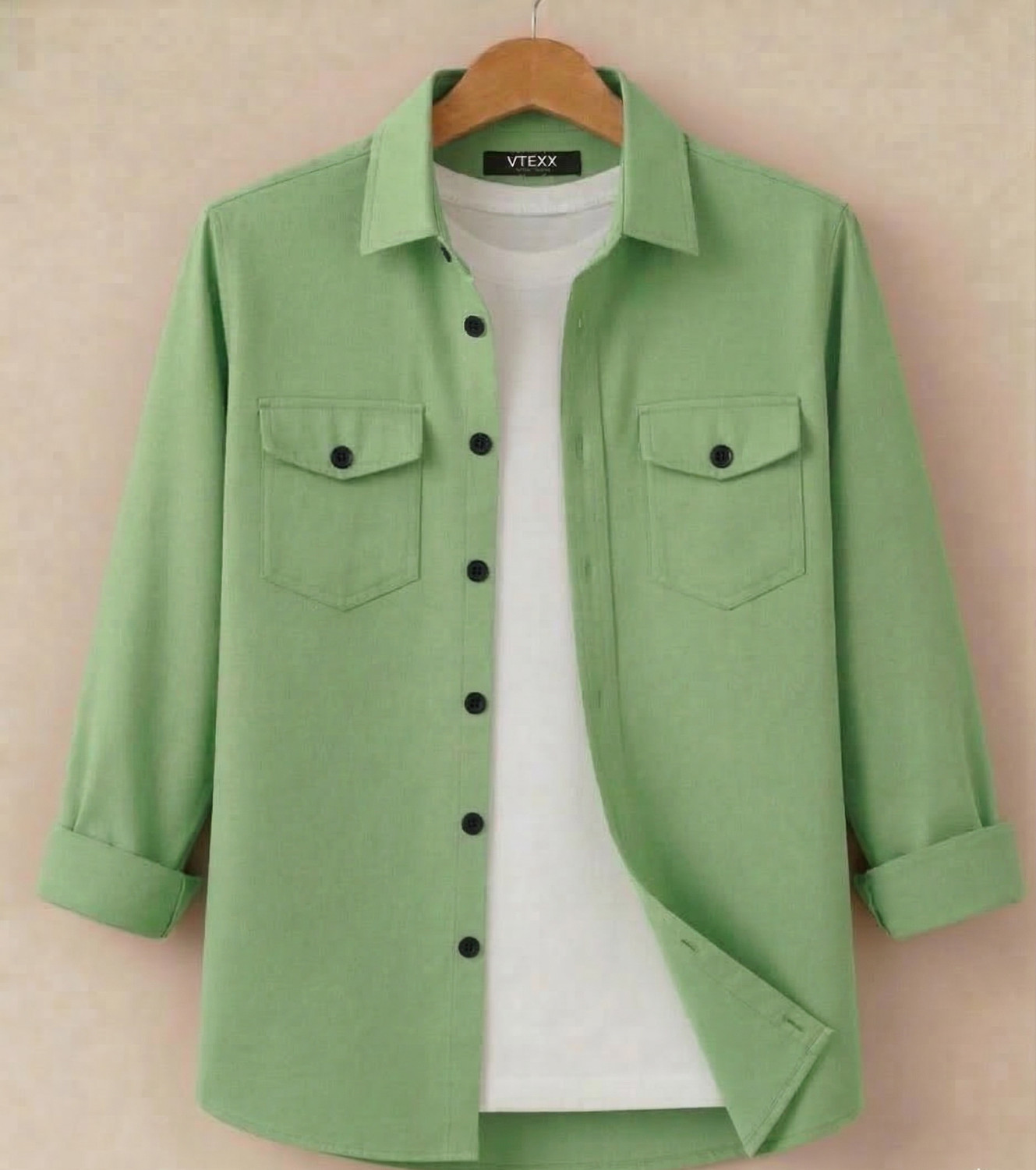 VTEXX Men Regular Fit Solid Spread Collar Casual Shirt - Image 1