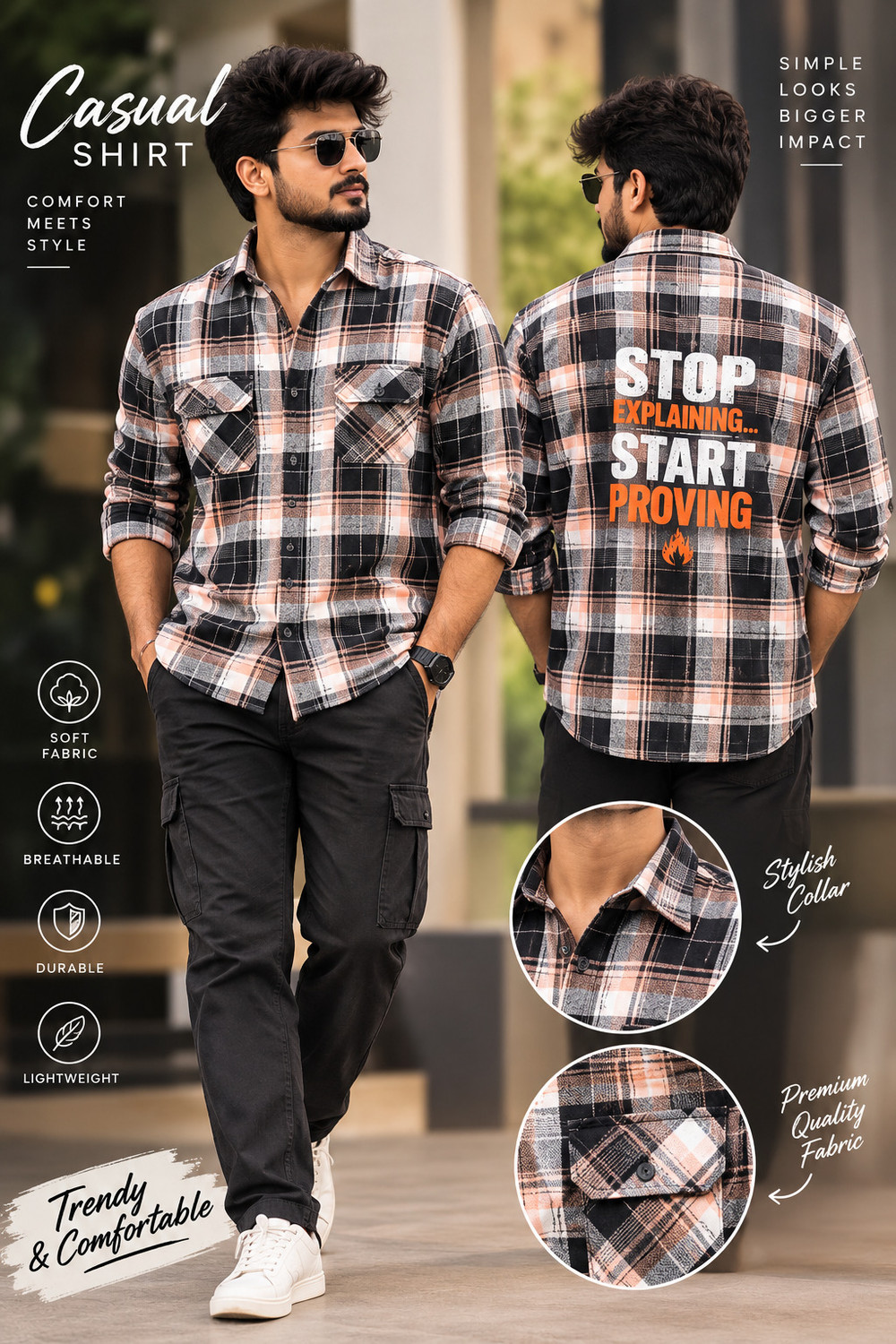 Jo boutique Men Regular Fit Checkered Spread Collar Festive Shirt - Image 1
