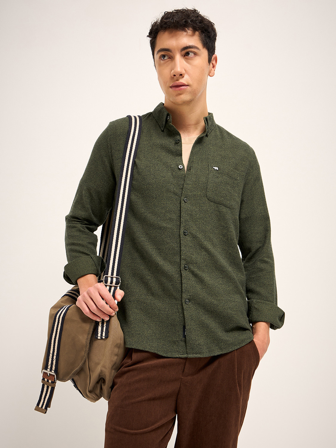THE BEAR HOUSE Men Slim Fit Solid Button Down Casual Shirt - Image 1