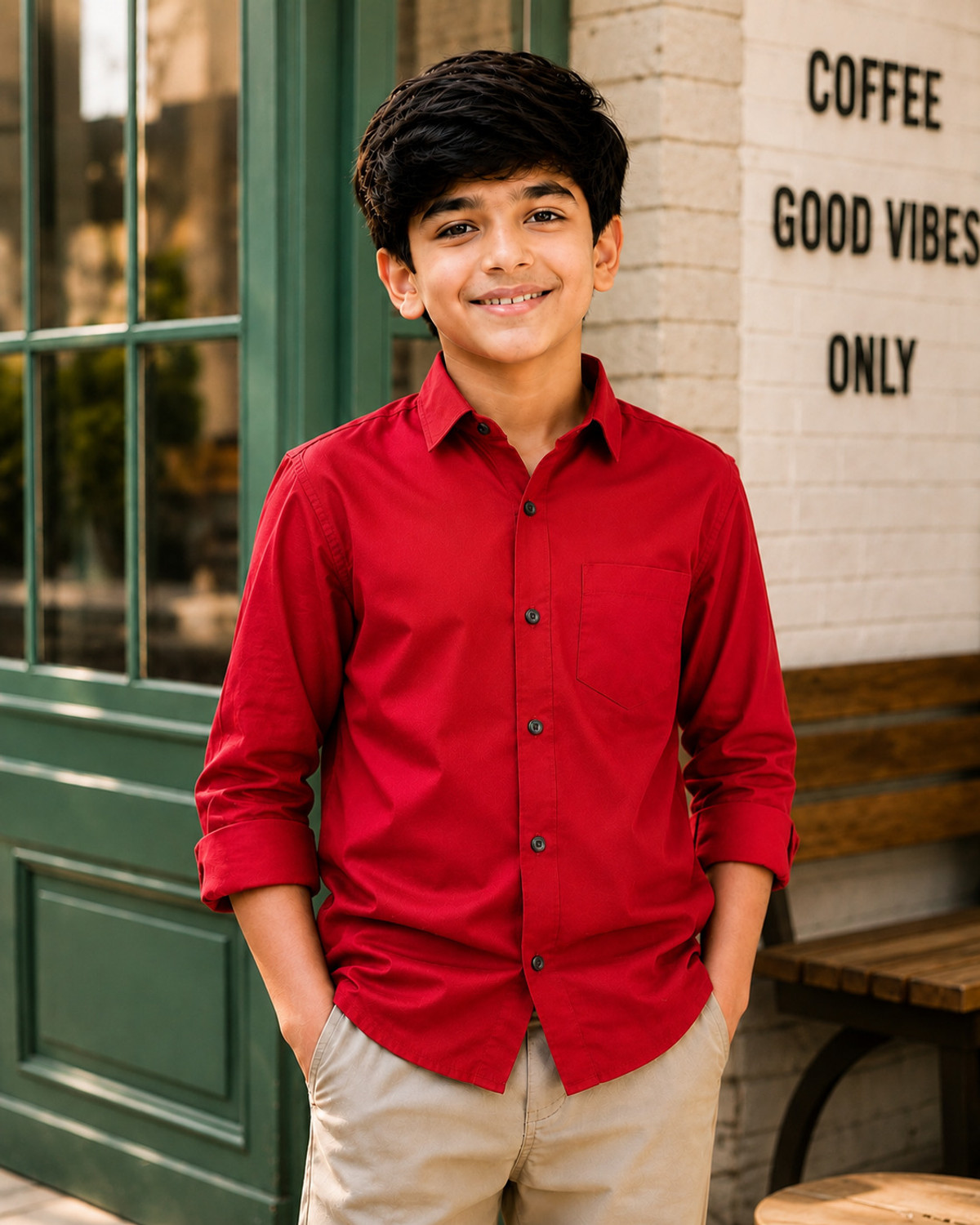 Jenori Fashion Boys Regular Fit Solid Spread Collar Casual Shirt - Image 1