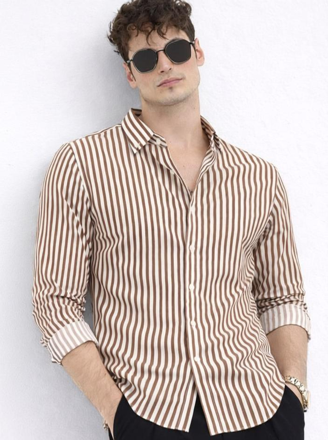 METRONAUT Men Slim Fit Striped Spread Collar Casual Shirt - Image 1