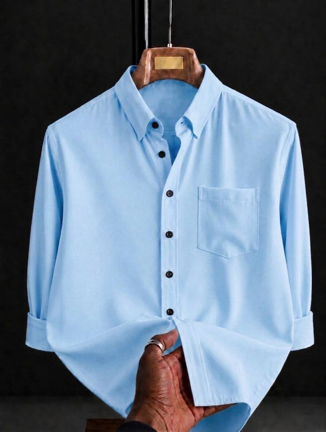 SECARO Men Regular Fit Solid Ribbed Collar Casual Shirt - Image 1