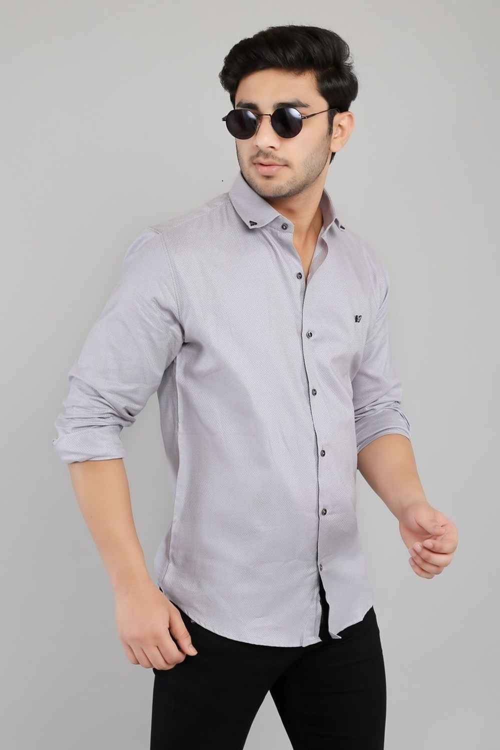 white apple jns Men Regular Fit Solid Spread Collar Casual Shirt - Image 1