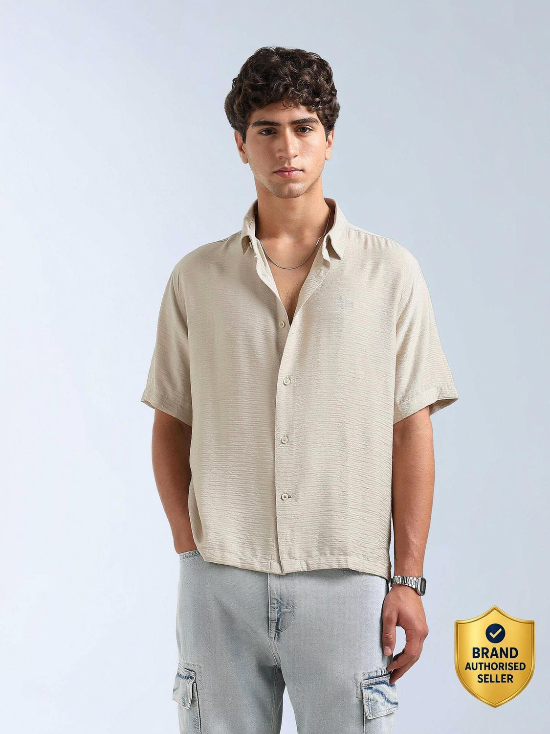 FLYING MACHINE Men Relaxed Fit Self Design Spread Collar Casual Shirt - Image 1