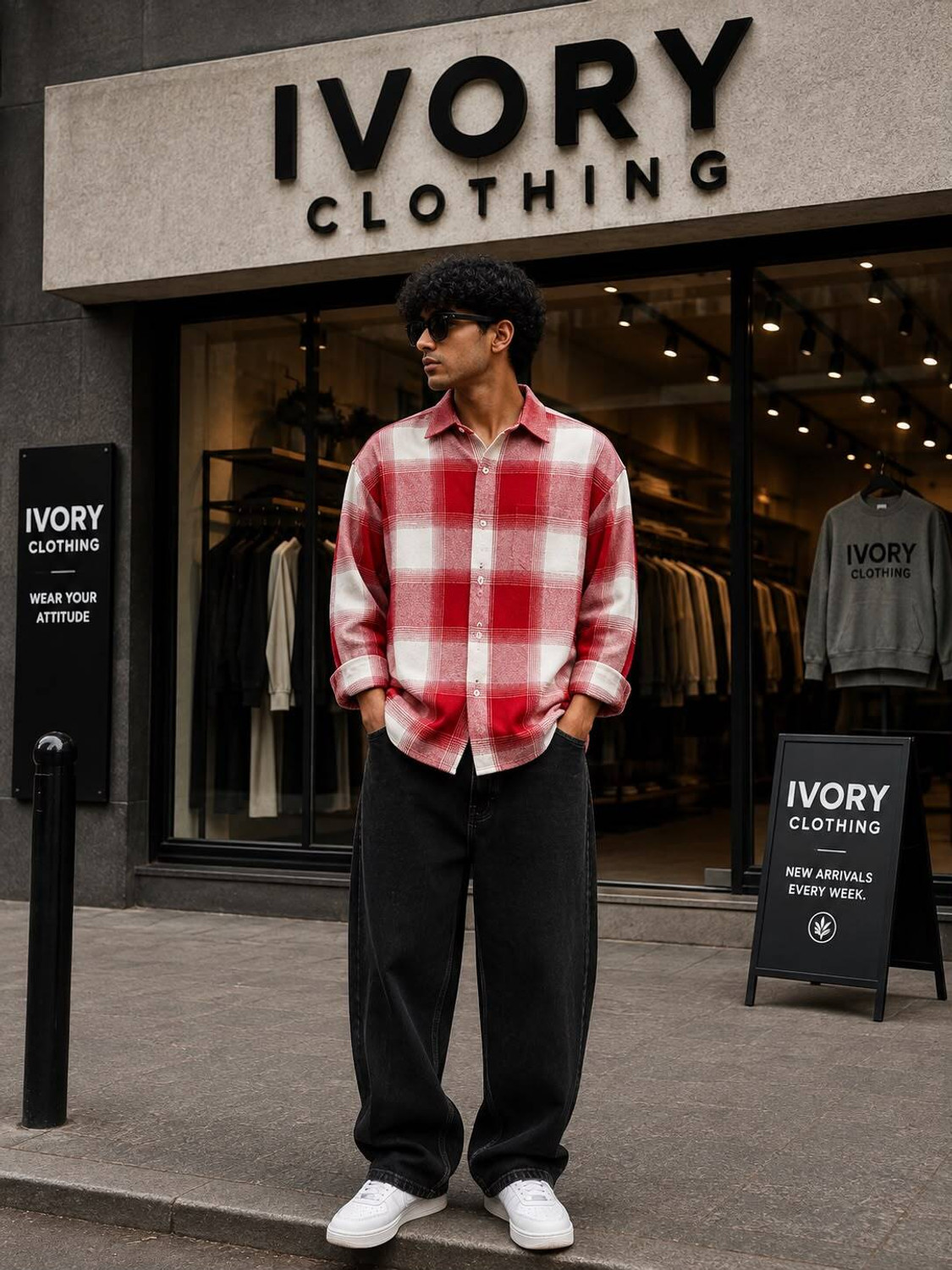 Ivory Clothing Men Boxy Fit Checkered Spread Collar Casual Shirt - Image 1