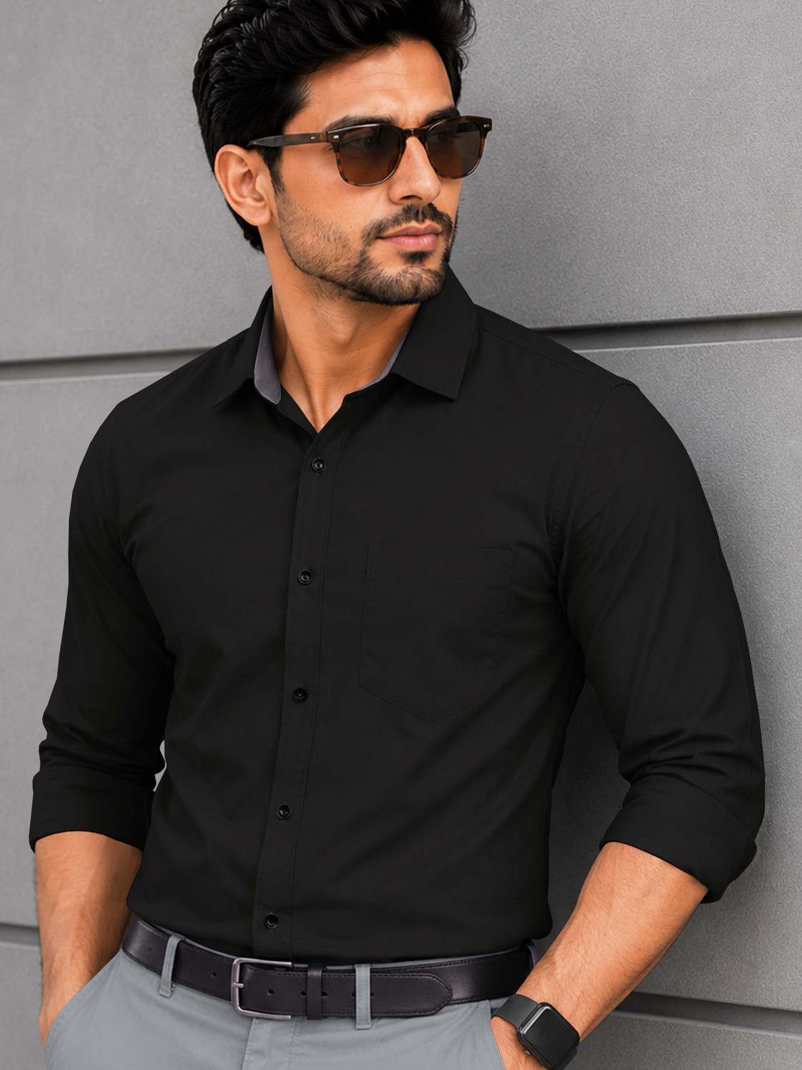 VeBNoR Men Regular Fit Solid Button Down Collar Formal Shirt - Image 1