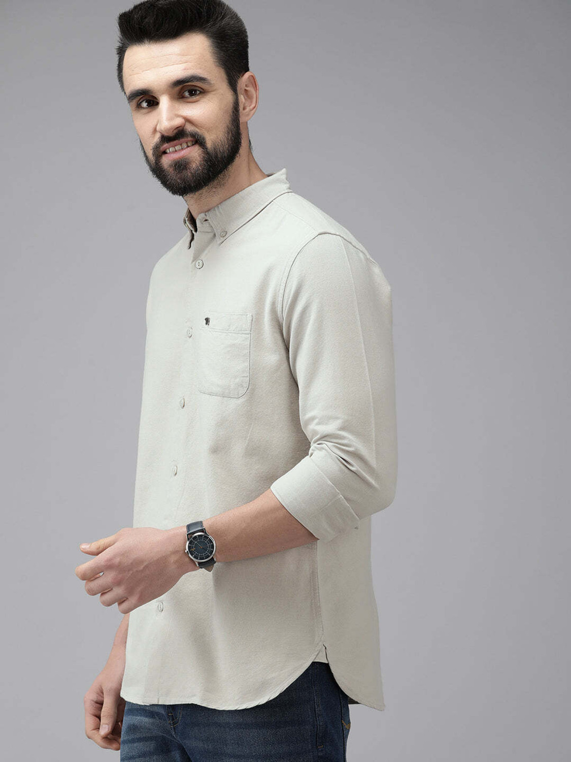 THE BEAR HOUSE Men Slim Fit Solid Button Down Collar Casual Shirt - Image 1
