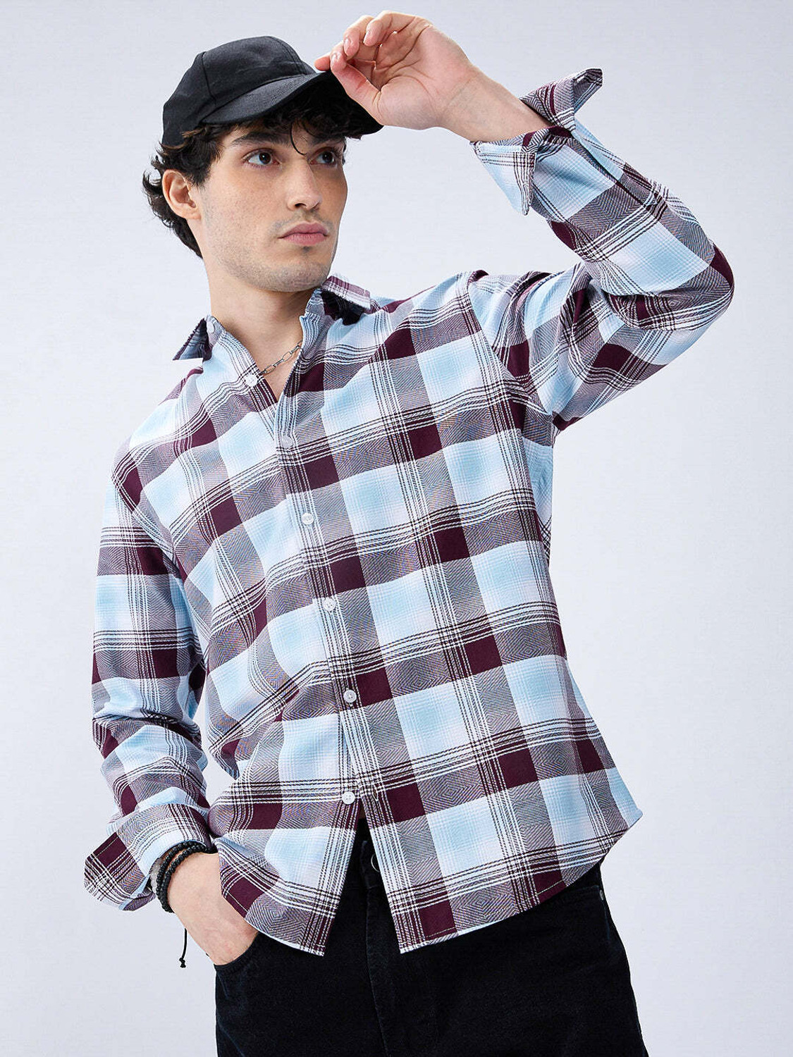 VASTRADO Men Regular Fit Checkered Cut Away Collar Casual Shirt - Image 1