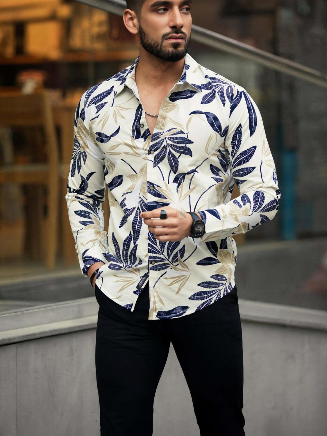 Prinza Men Regular Fit Printed Cut Away Collar Casual Shirt - Image 1