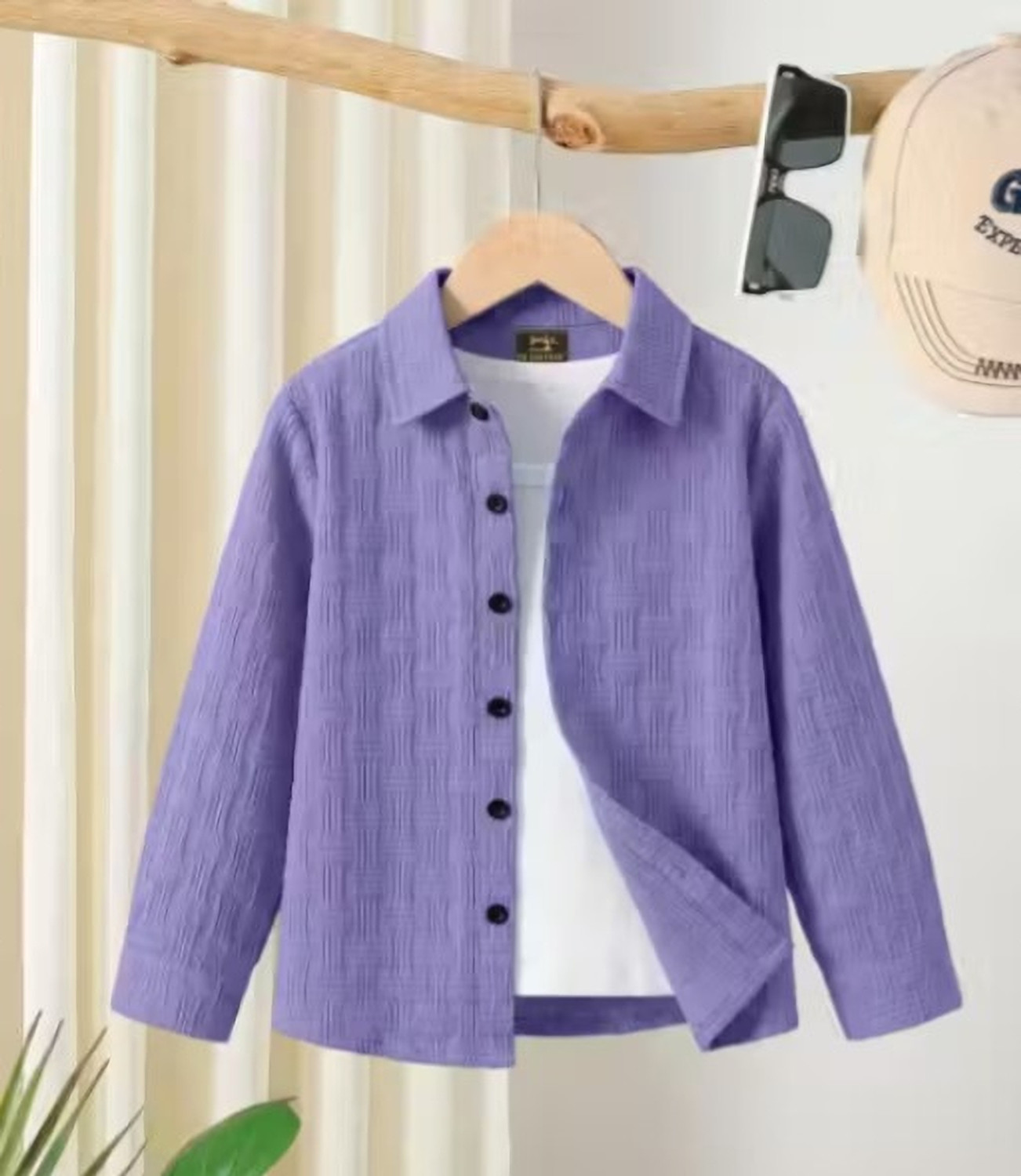 MYCHOICEMENSWEAR Boys Regular Fit Self Design Spread Collar Casual Shirt - Image 1