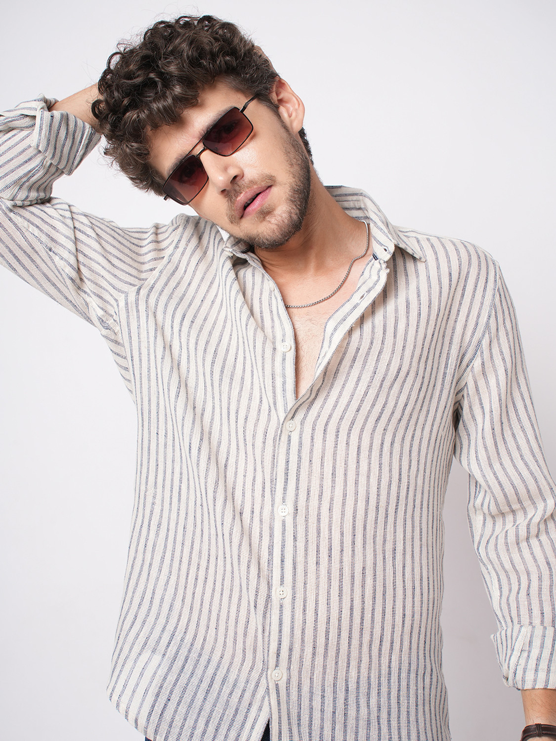 VASTRADO Men Slim Fit Striped Cut Away Collar Casual Shirt - Image 1