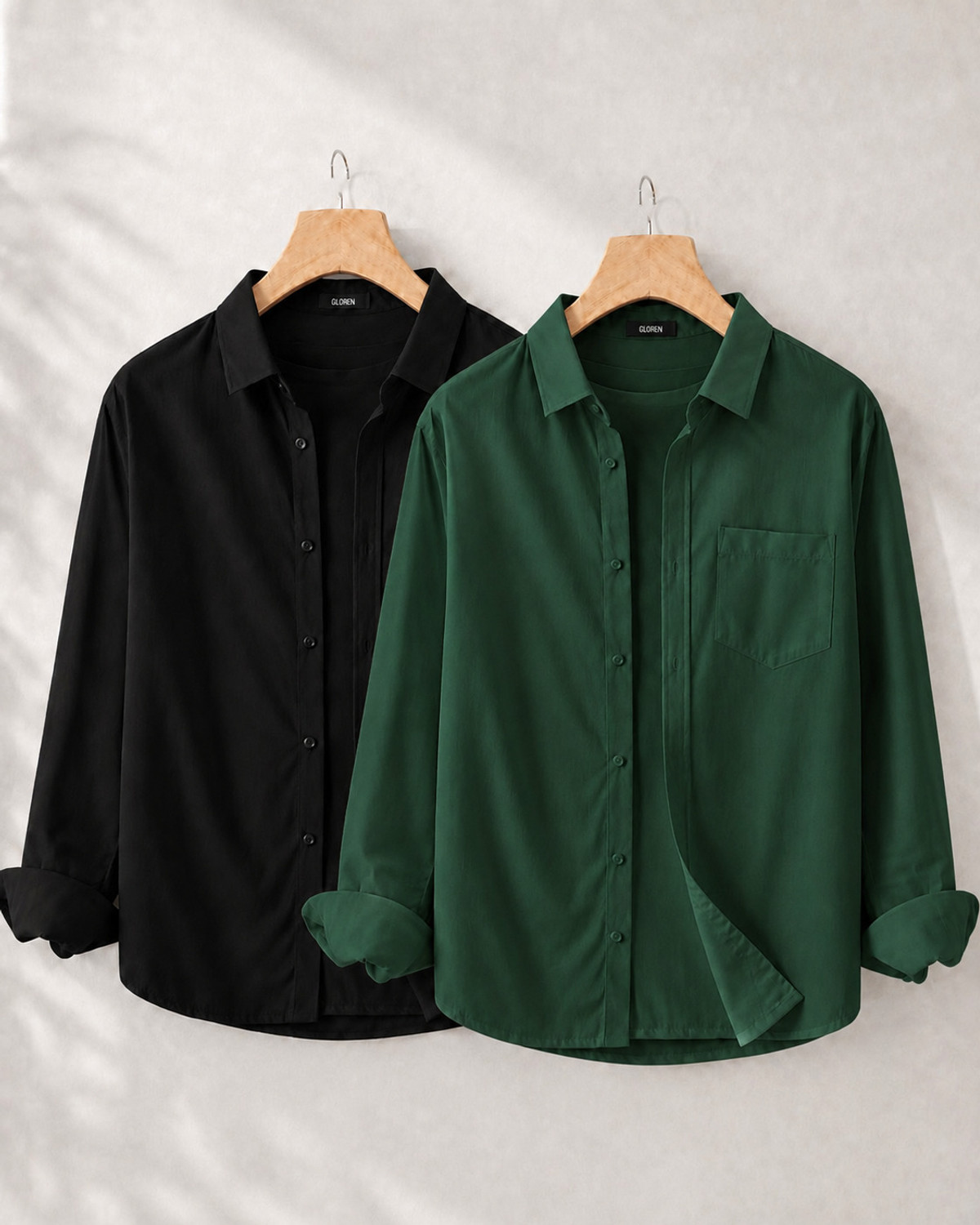 GLOREN Men Slim Fit Solid Spread Collar Casual Shirt (Pack of 2) - Image 1