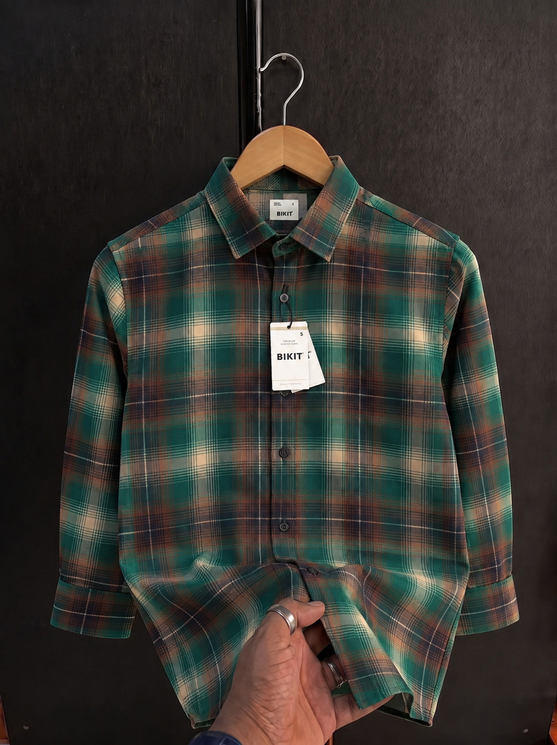BIKIT Men Regular Fit Checkered Mandarin Collar Casual Shirt - Image 1