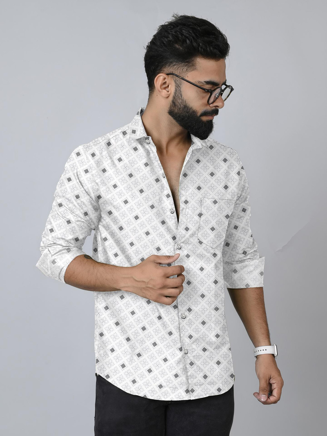 LAXMITRENDS Men Regular Fit Printed Cut Away Collar Casual Shirt - Image 1