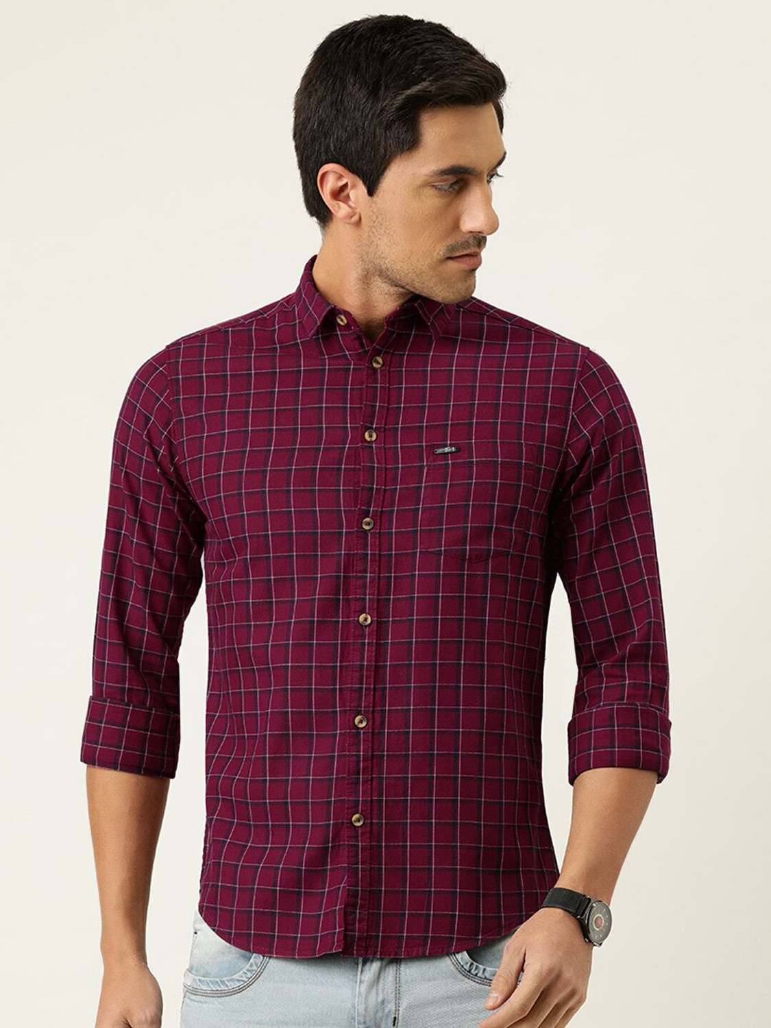 The Indian Garage Co. Men Slim Fit Checkered Casual Shirt - Image 1