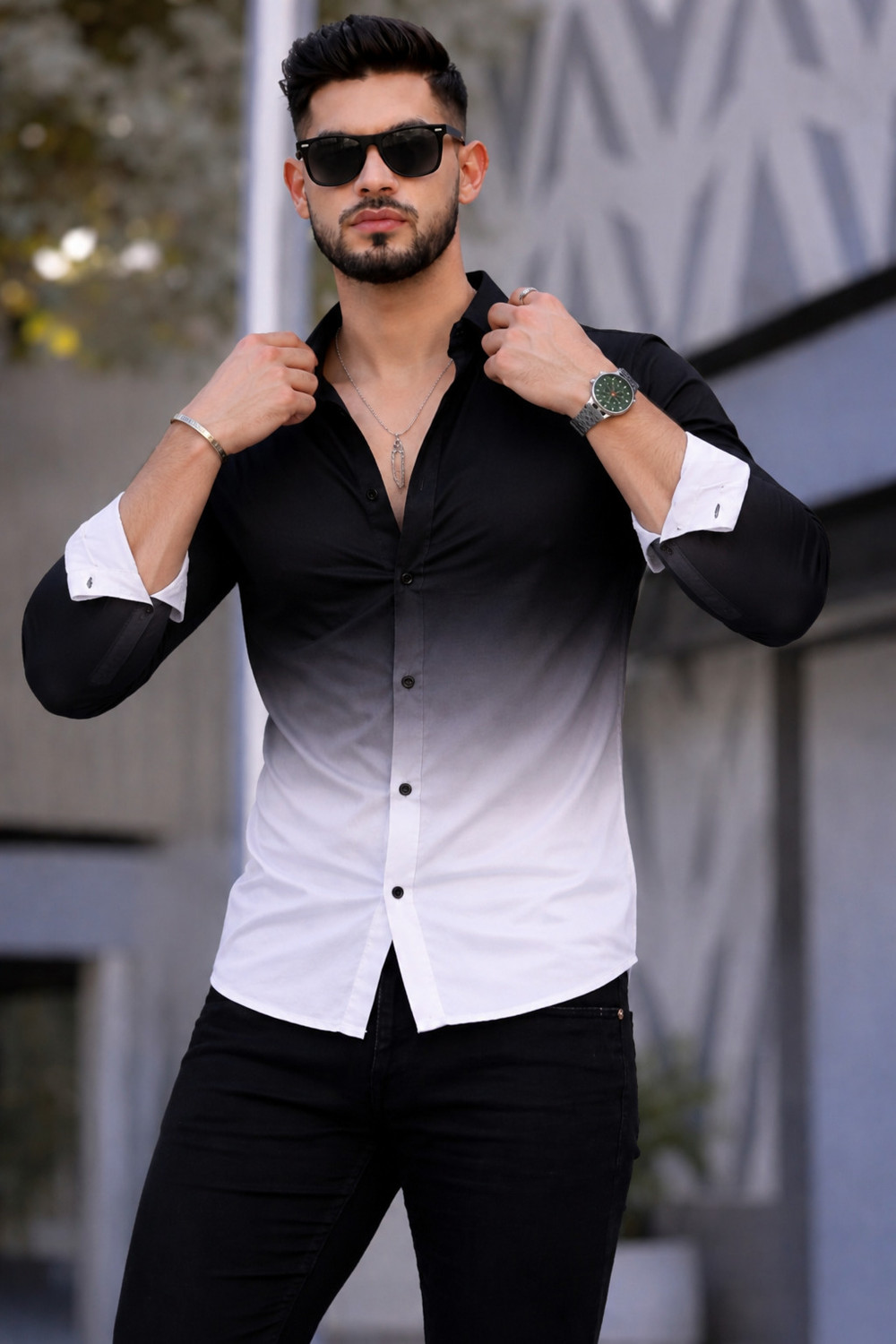 ZAMORDOZI Men Regular Fit Dyed/Ombre Button Down Collar Casual Shirt - Image 1