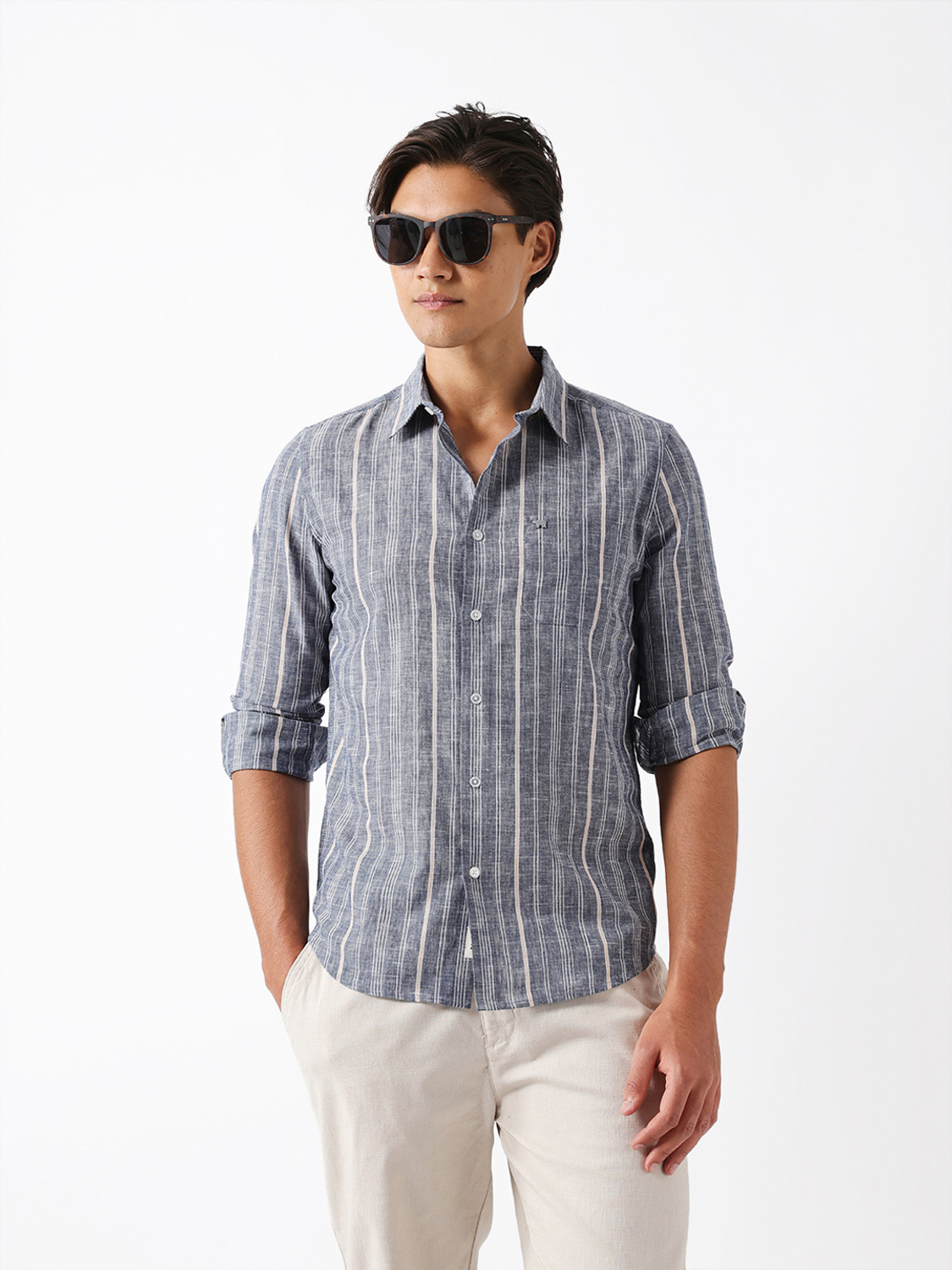 THE BEAR HOUSE Men Striped Casual Blue Shirt - Image 1