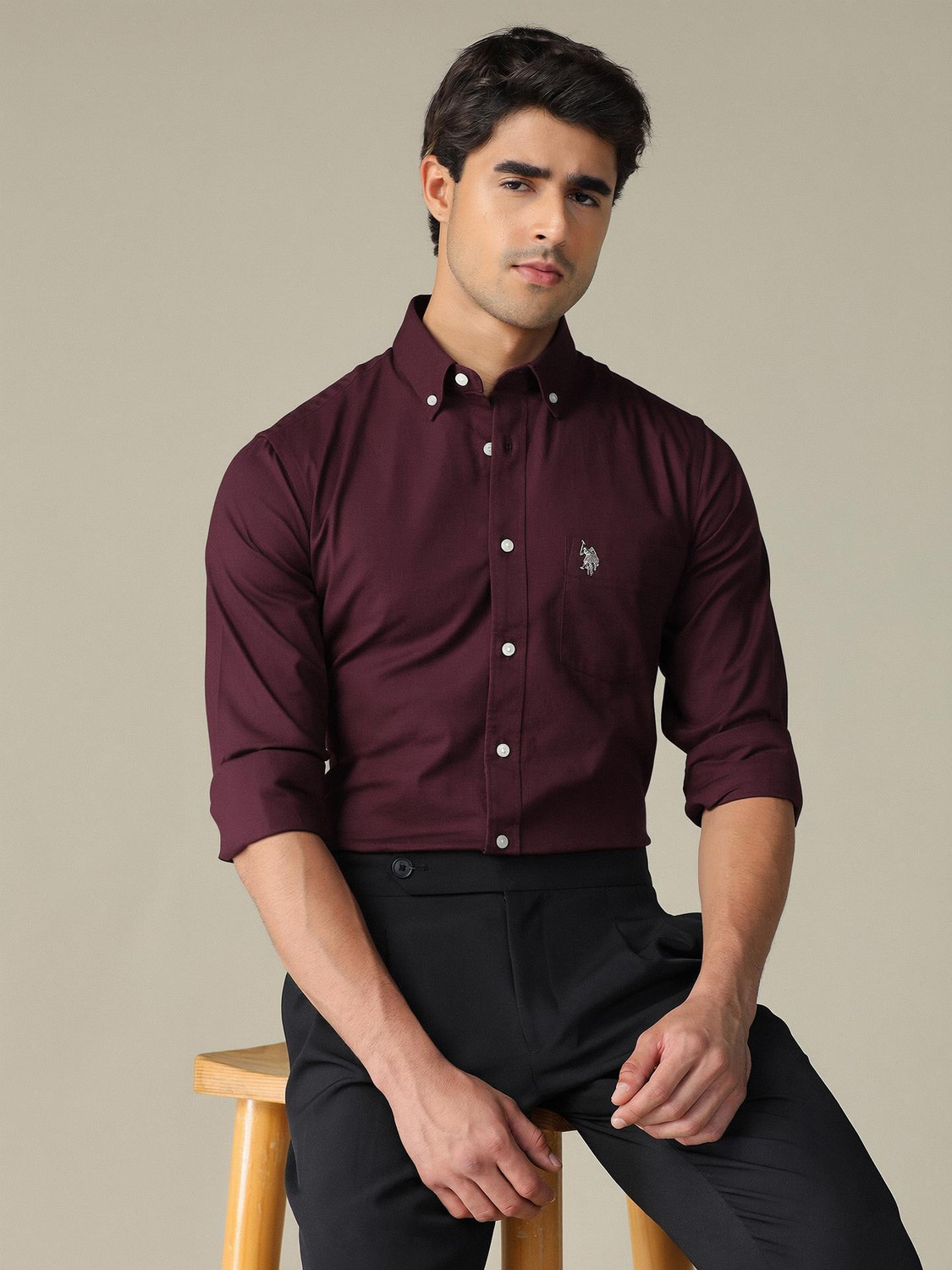 U.S. POLO ASSN. Men Tailored Fit Solid Button Down Collar Casual Shirt - Image 1