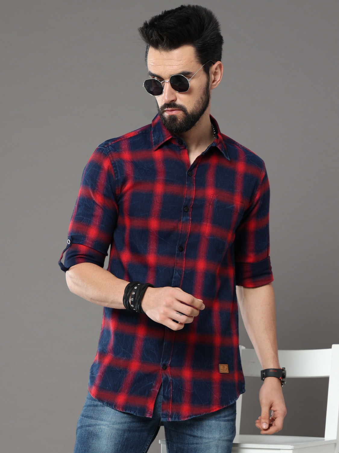 tallwalker Men Regular Fit Checkered Spread Collar Casual Shirt - Image 1