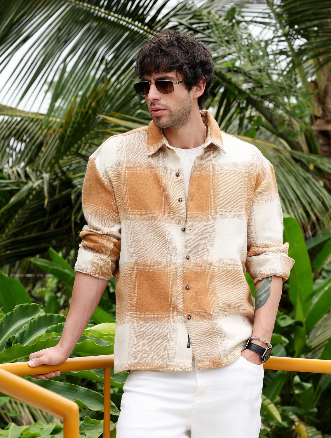 CAHOOT Men Checkered Casual Orange Shirt - Image 1
