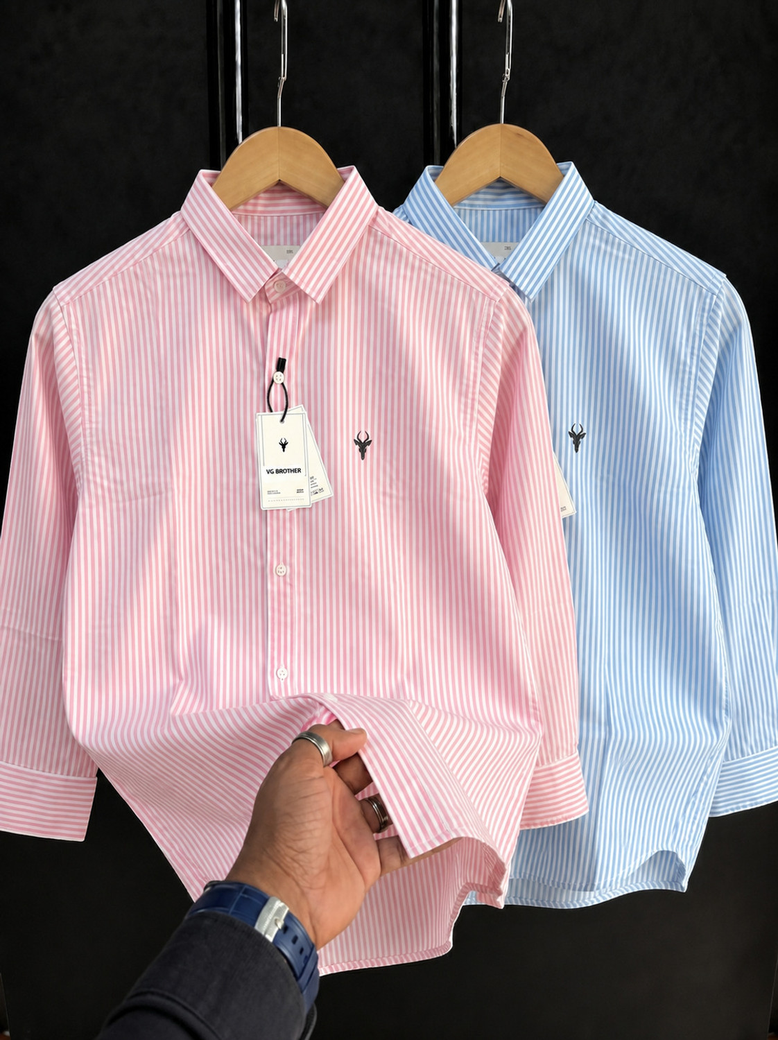 VG BROTHER Men Regular Fit Striped Spread Collar Casual Shirt (Pack of 2) - Image 1