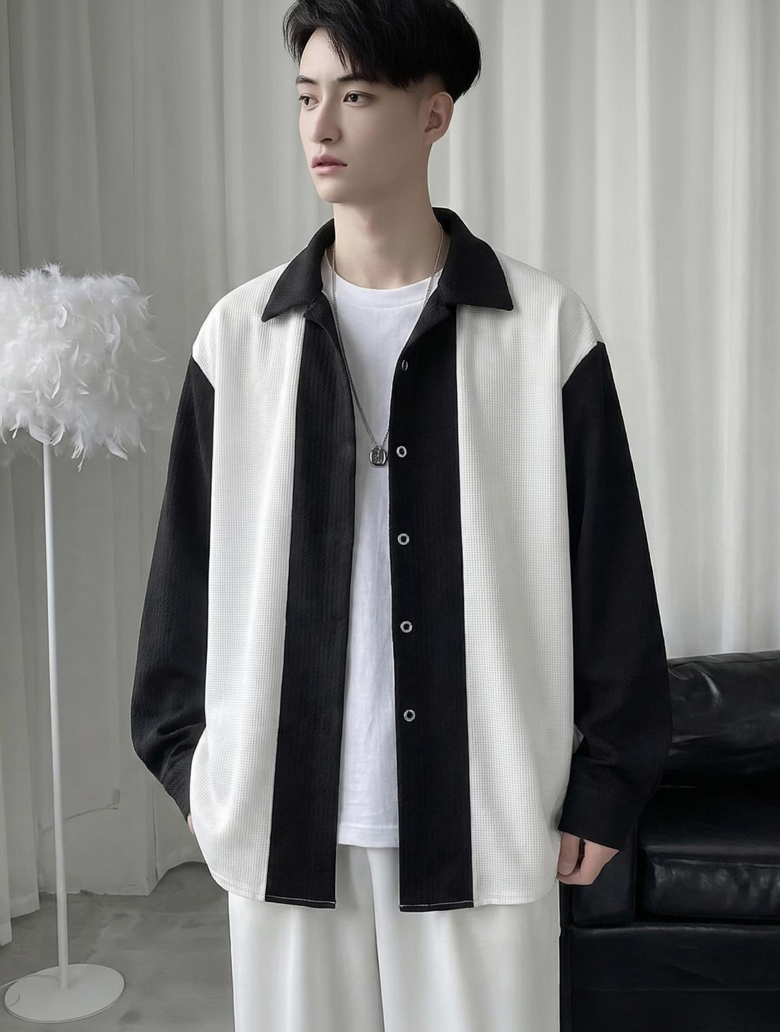 Try This Men Regular Fit Color Block Slim Collar Casual Shirt - Image 1