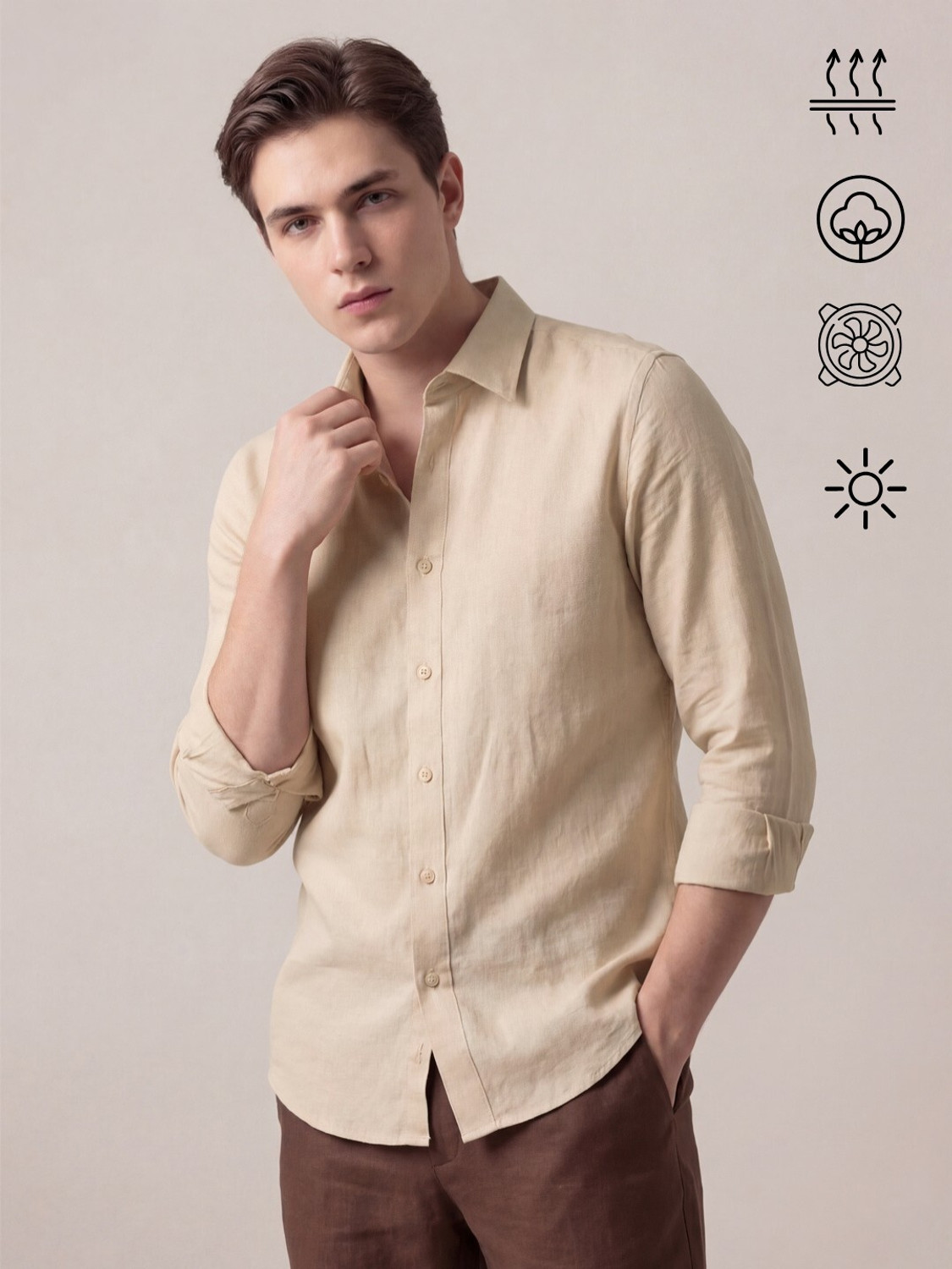 HeSpoke Men Tailored Fit Solid Spread Collar Casual Shirt - Image 1
